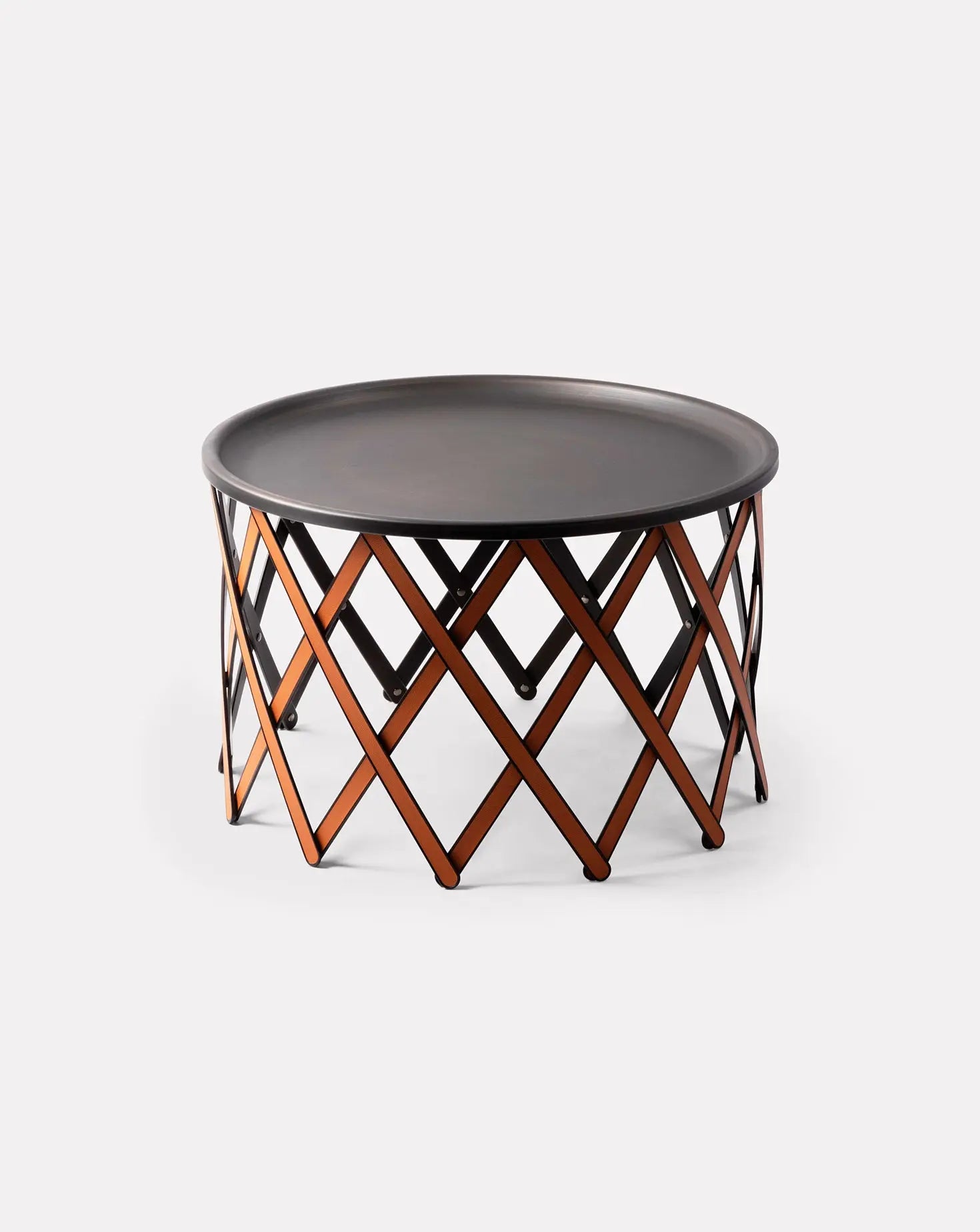 Safari Orange Leather Folding Table Pinetti