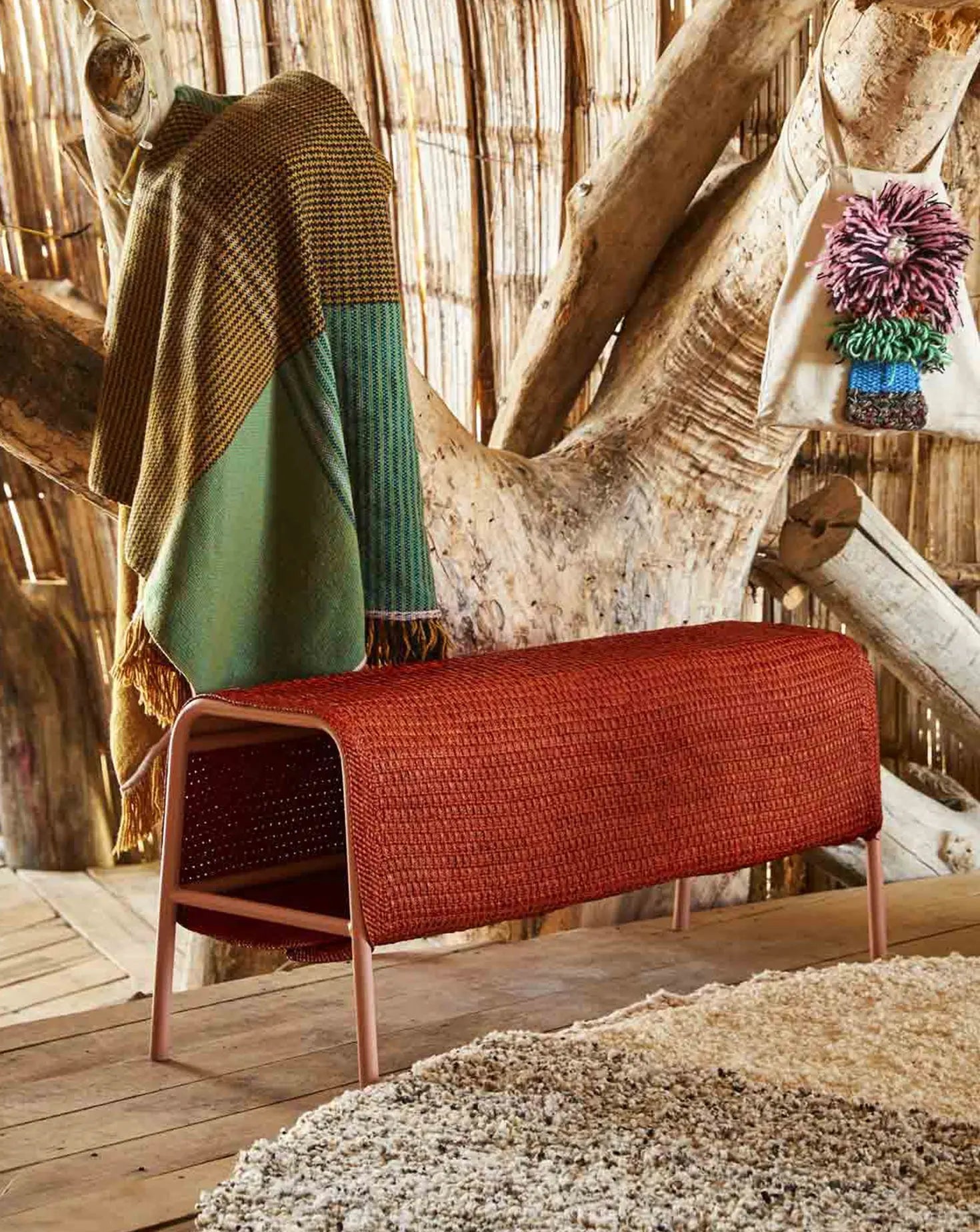 Pauline Deltour Mecato Terracotta and Pink Bench Ames Living