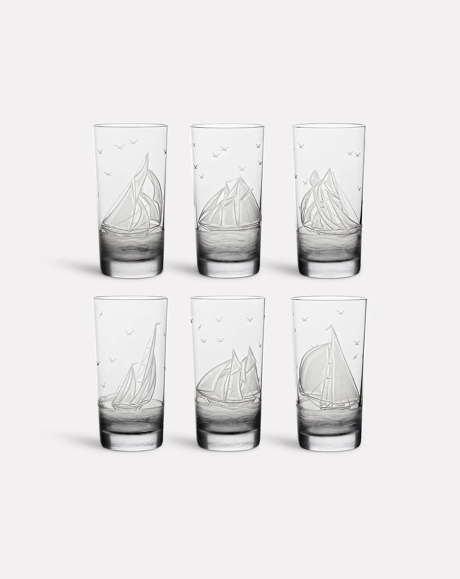 Set of 6 Golden Age of Yachting Highball Glasses Artel