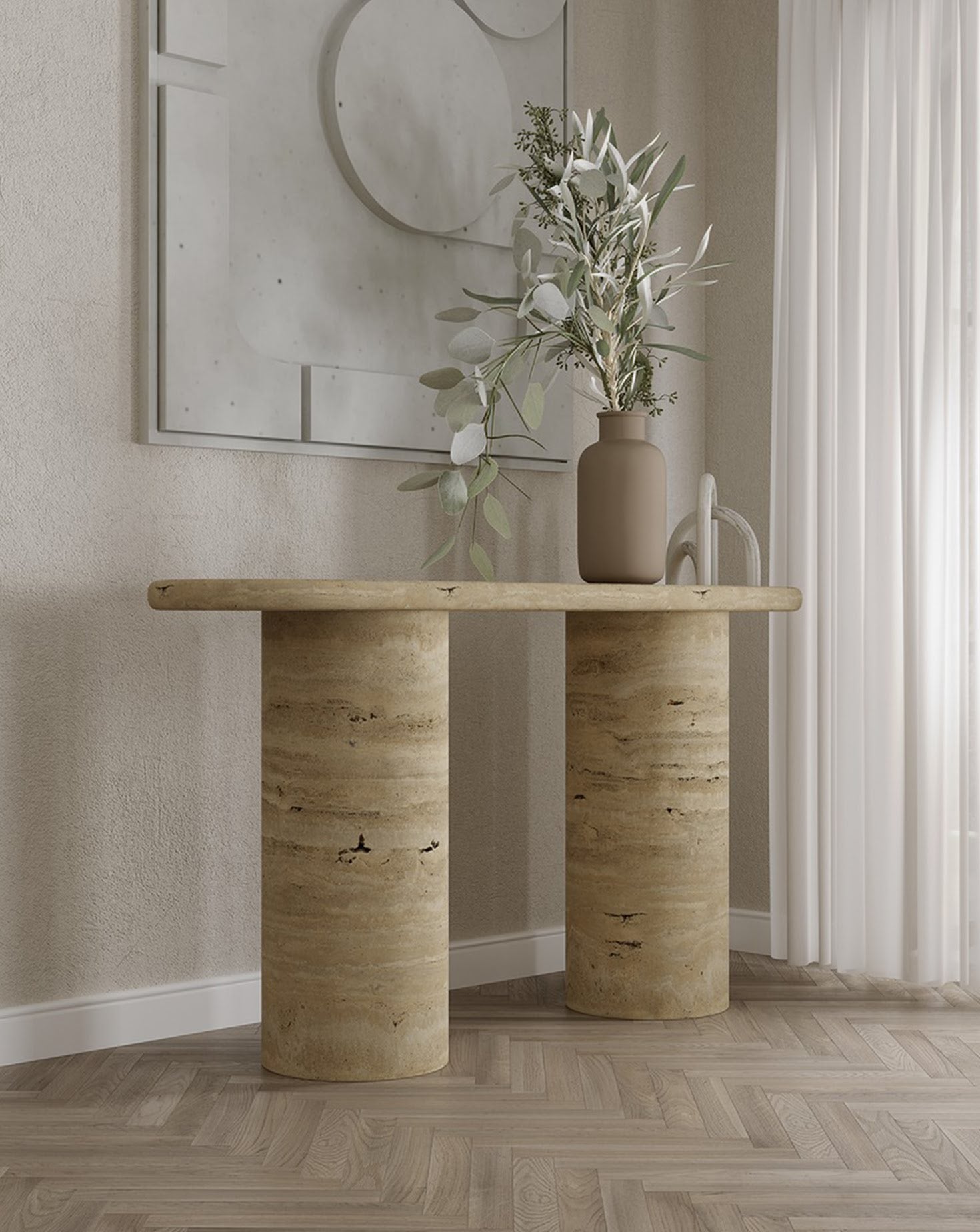 Telly Travertine Console Table