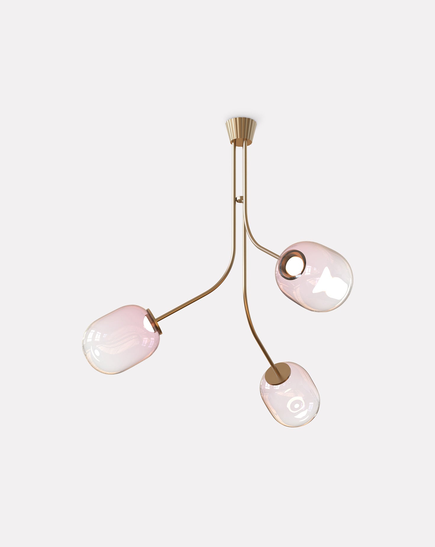 3 Module Bent Ombre Candy Glass and Brass Chandelier
