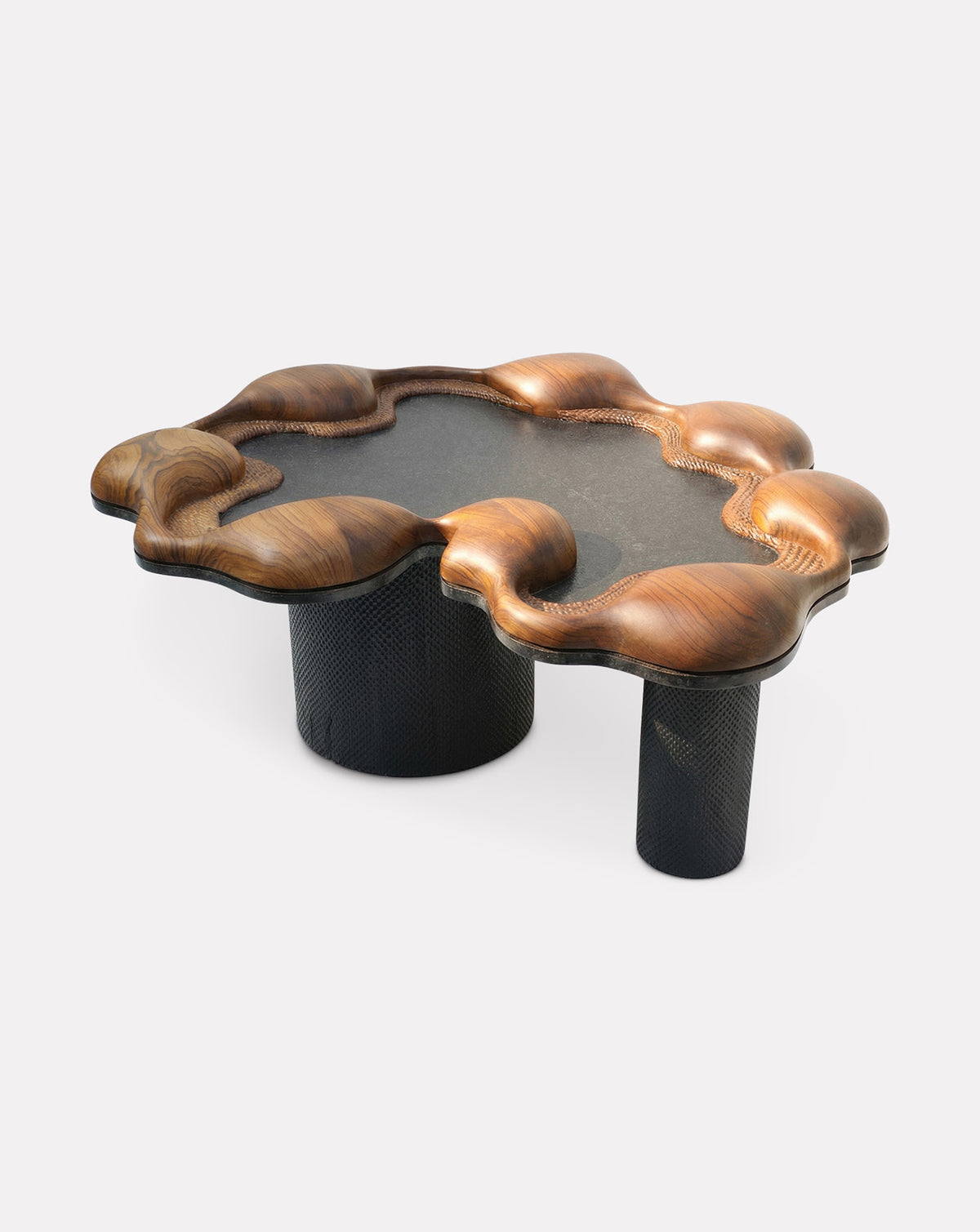 Teak wood base detail showing natural grain and hand-finished joinery by Art Attaichi