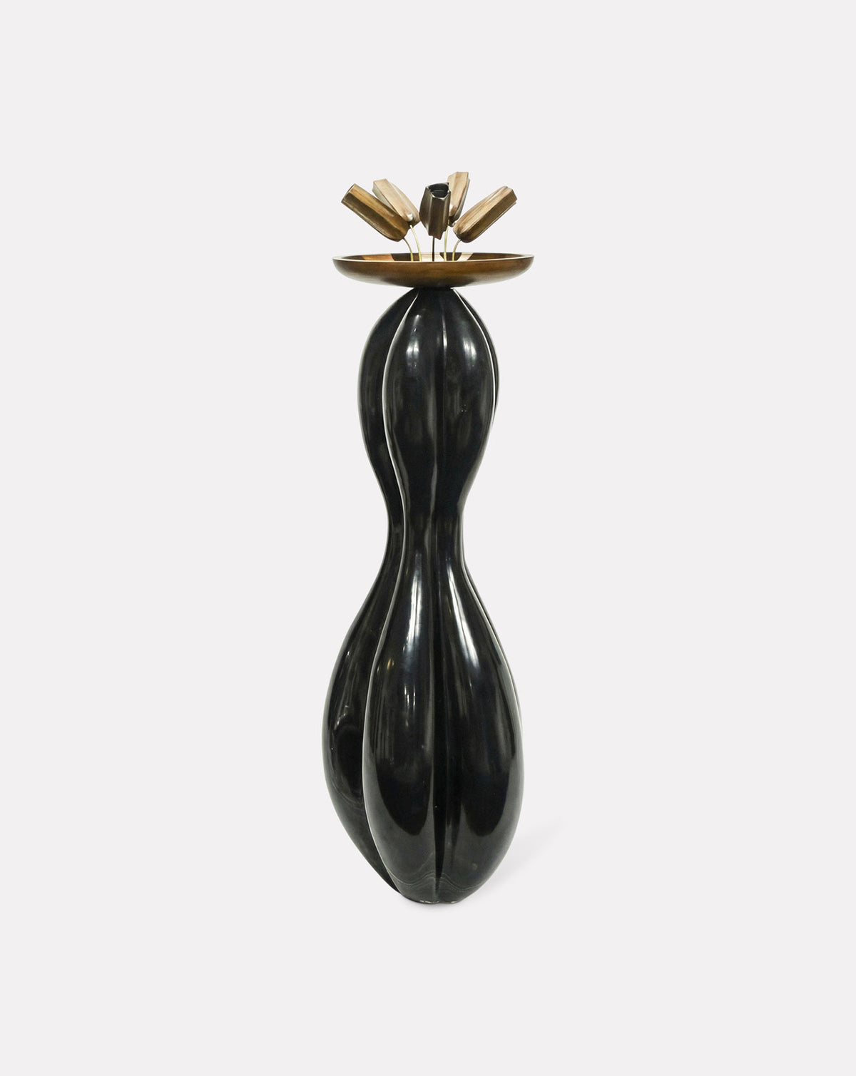 ARANYA sculptural floor lamp in black marble and teak wood, standing 128cm tall