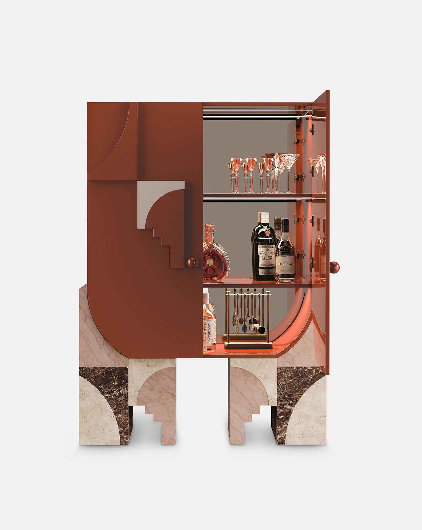 Arkos Bar Lacquered Wood Teracotta Cabinet