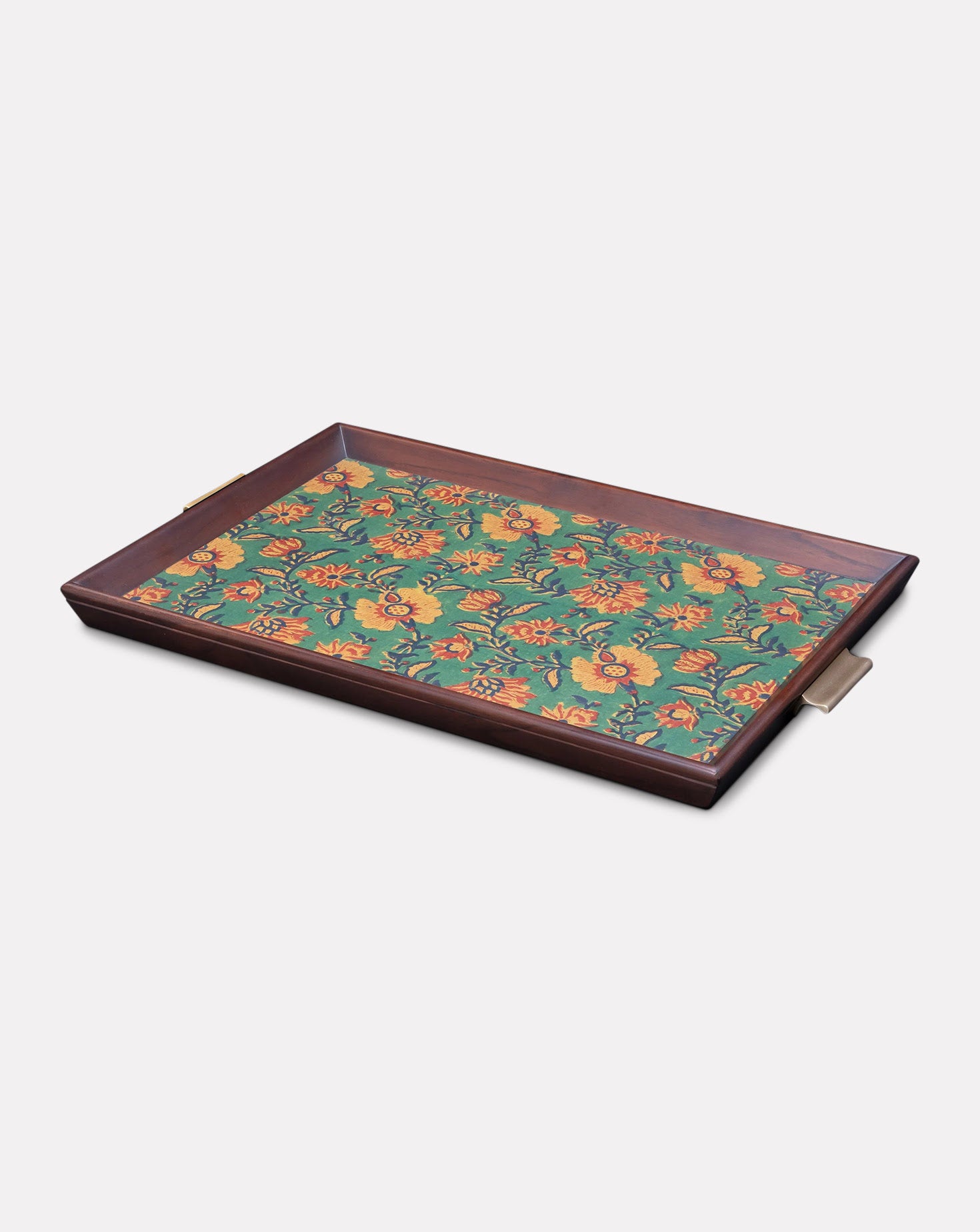 Booti Teak Wood and Brass Tray