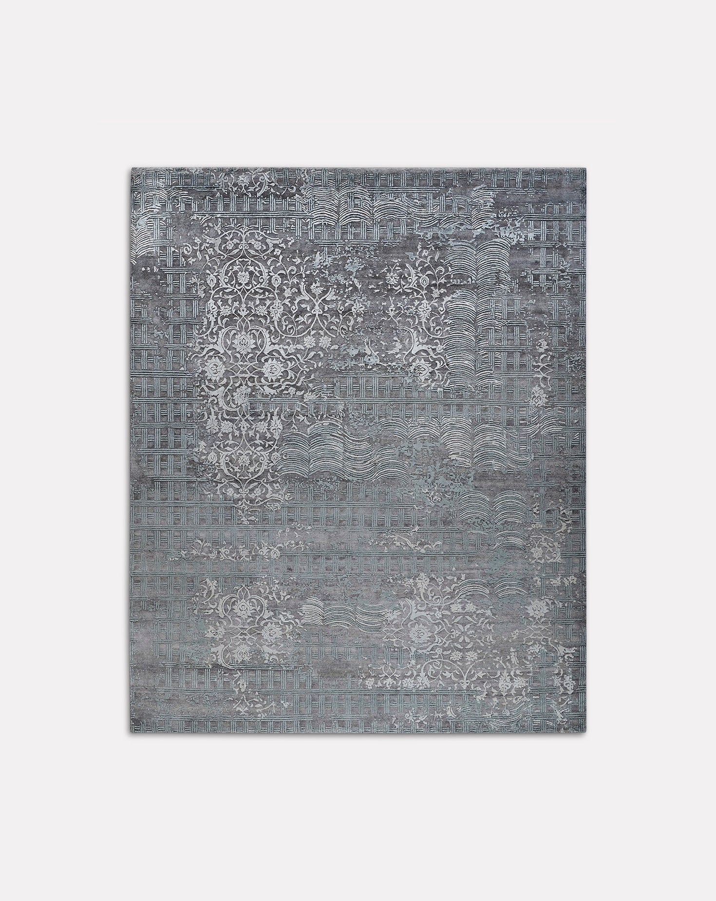 Crosslyn Teal Handknotted Wool and Silk Rug