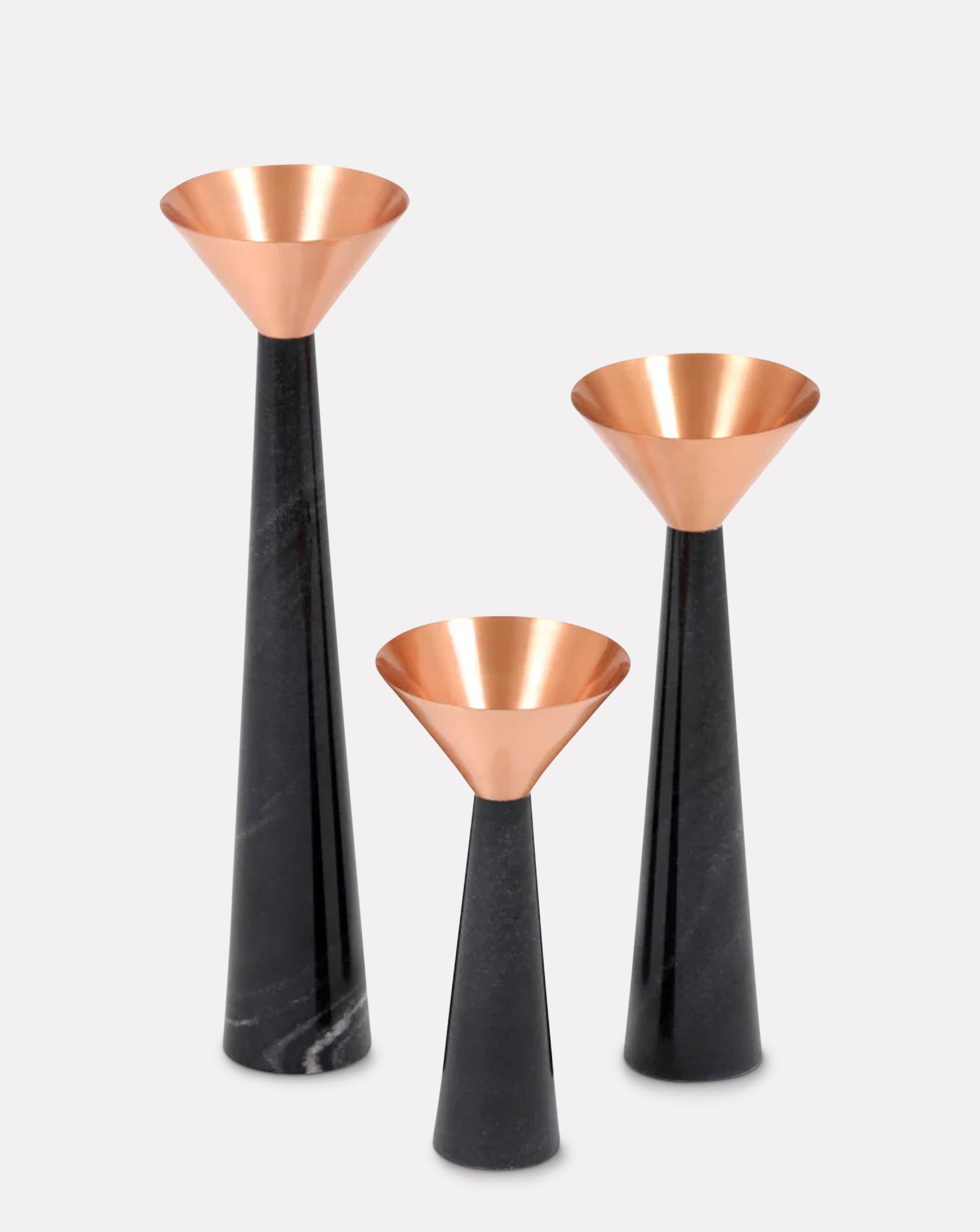 Cu Stone Candlestand Marble Black Sets of 3