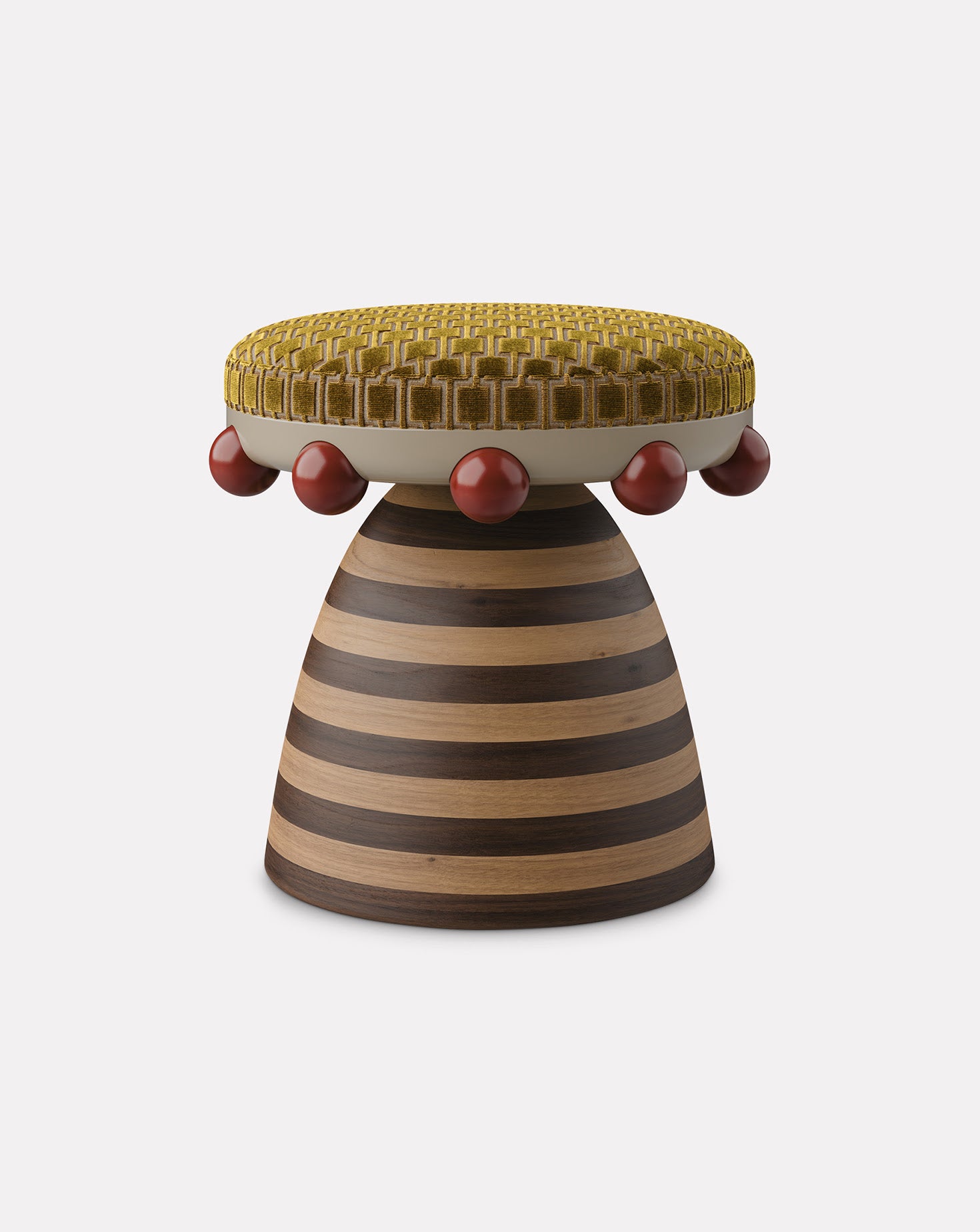 Krom Mea Wood and Velvet Red Stool