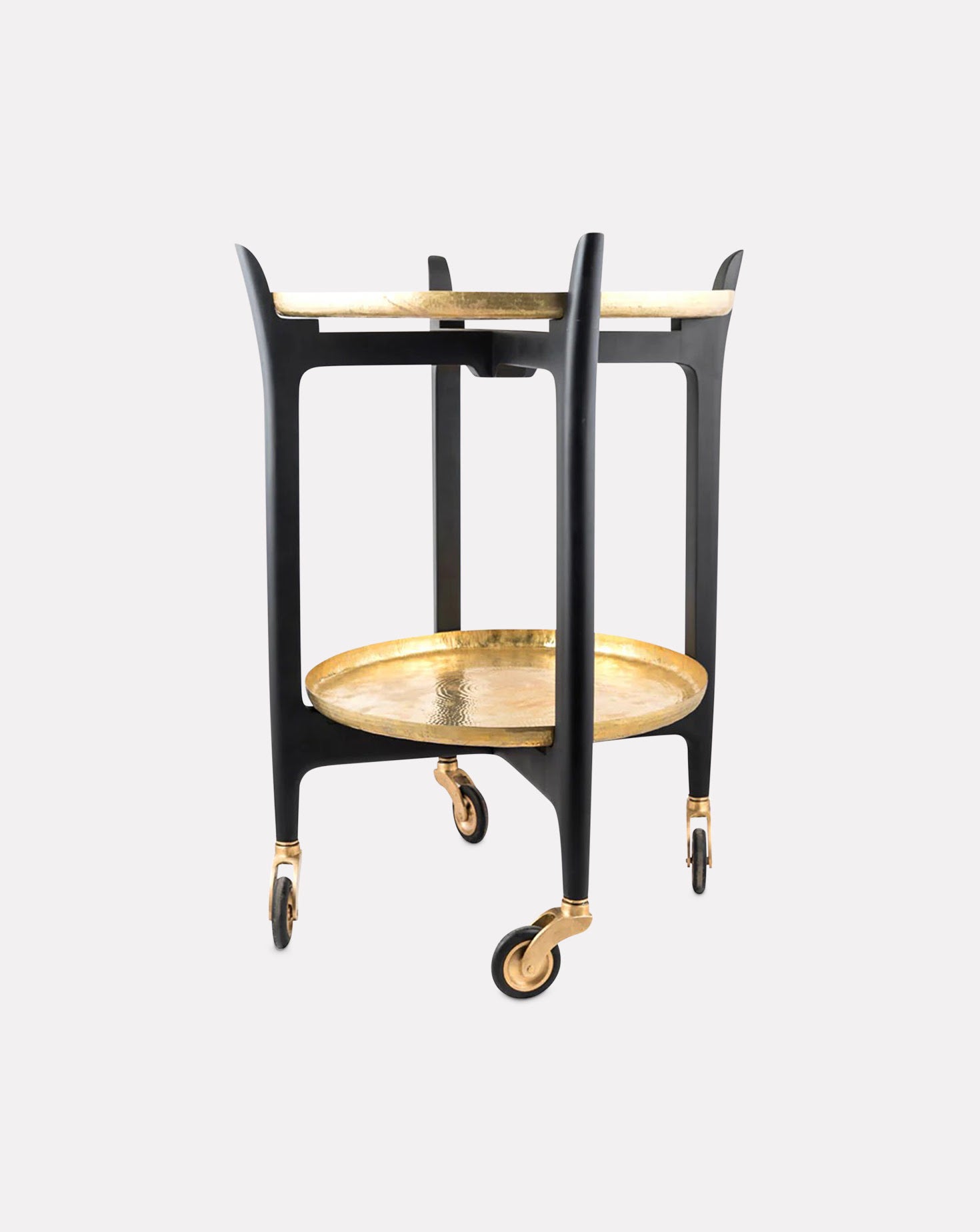 Thaali Brass and Wood Trolley Side Table