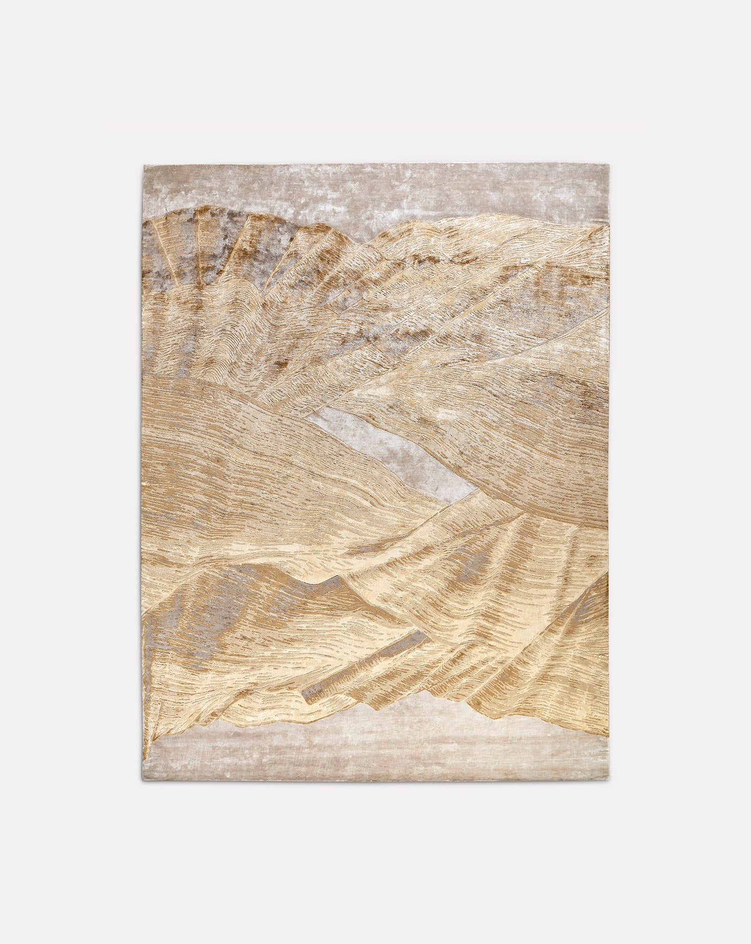 Veil Antique Gold Handknotted Botanical Silk Rug