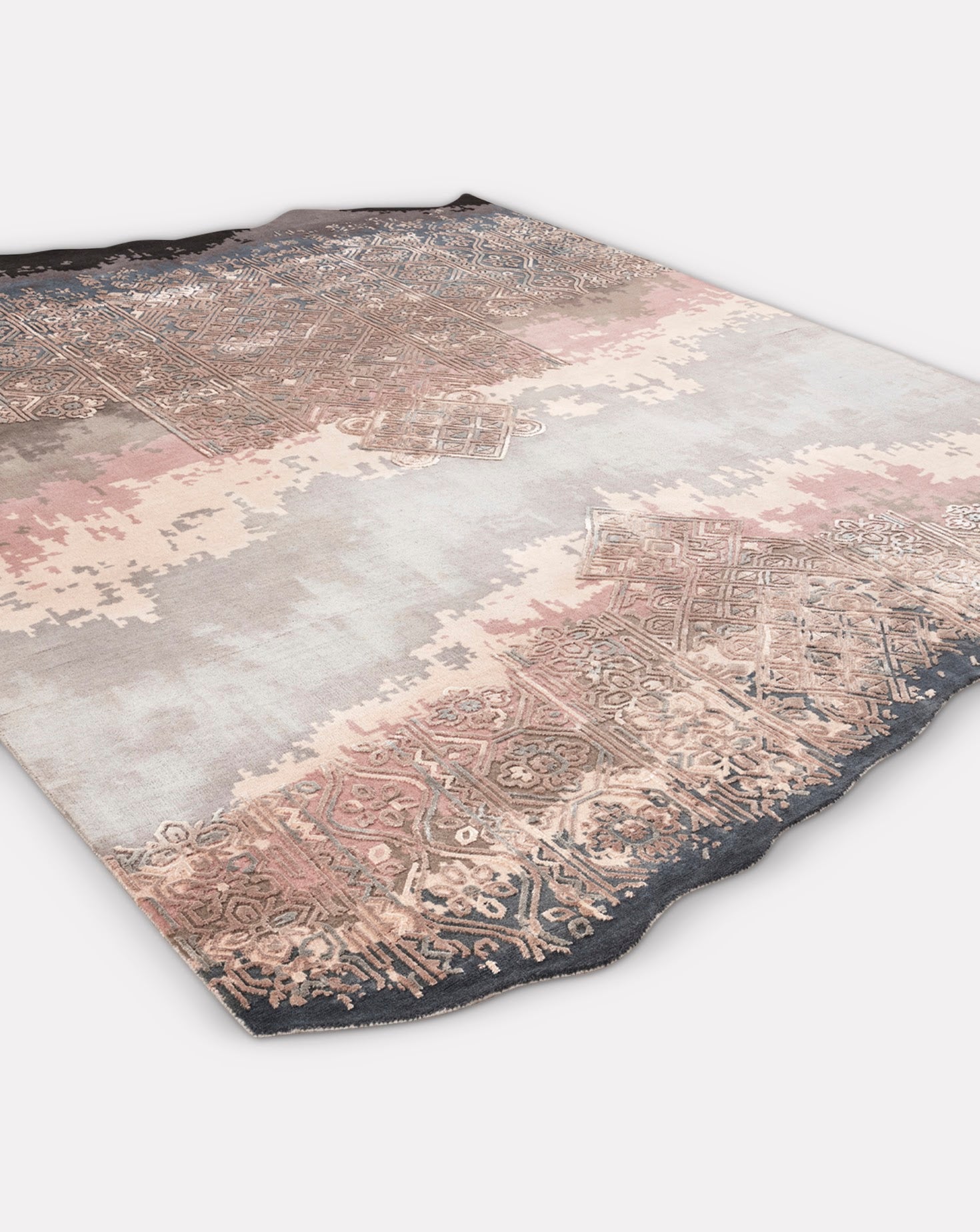 Zielle Pink Grey Handknotted Rug