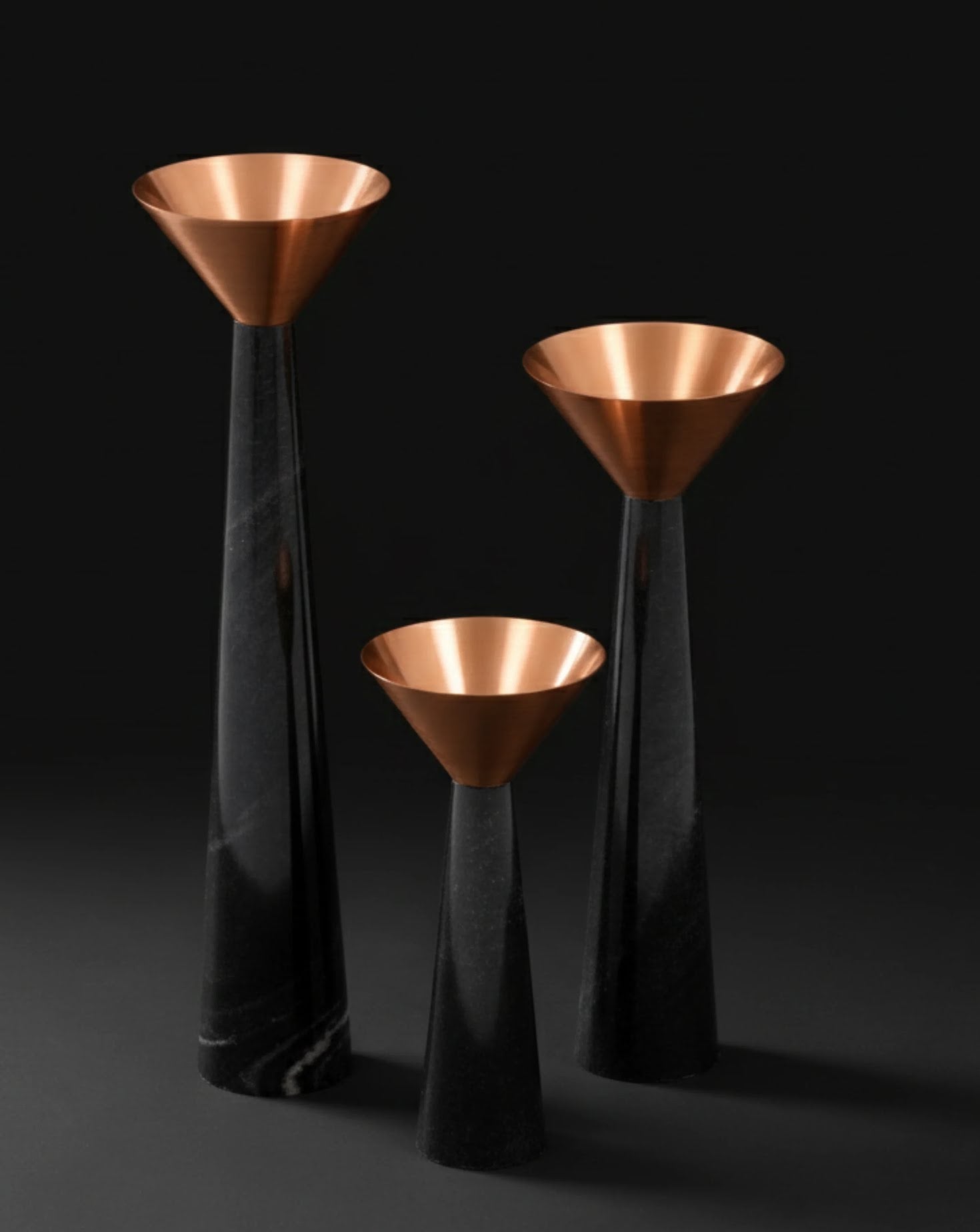 Cu Stone Candlestand Marble Black Sets of 3