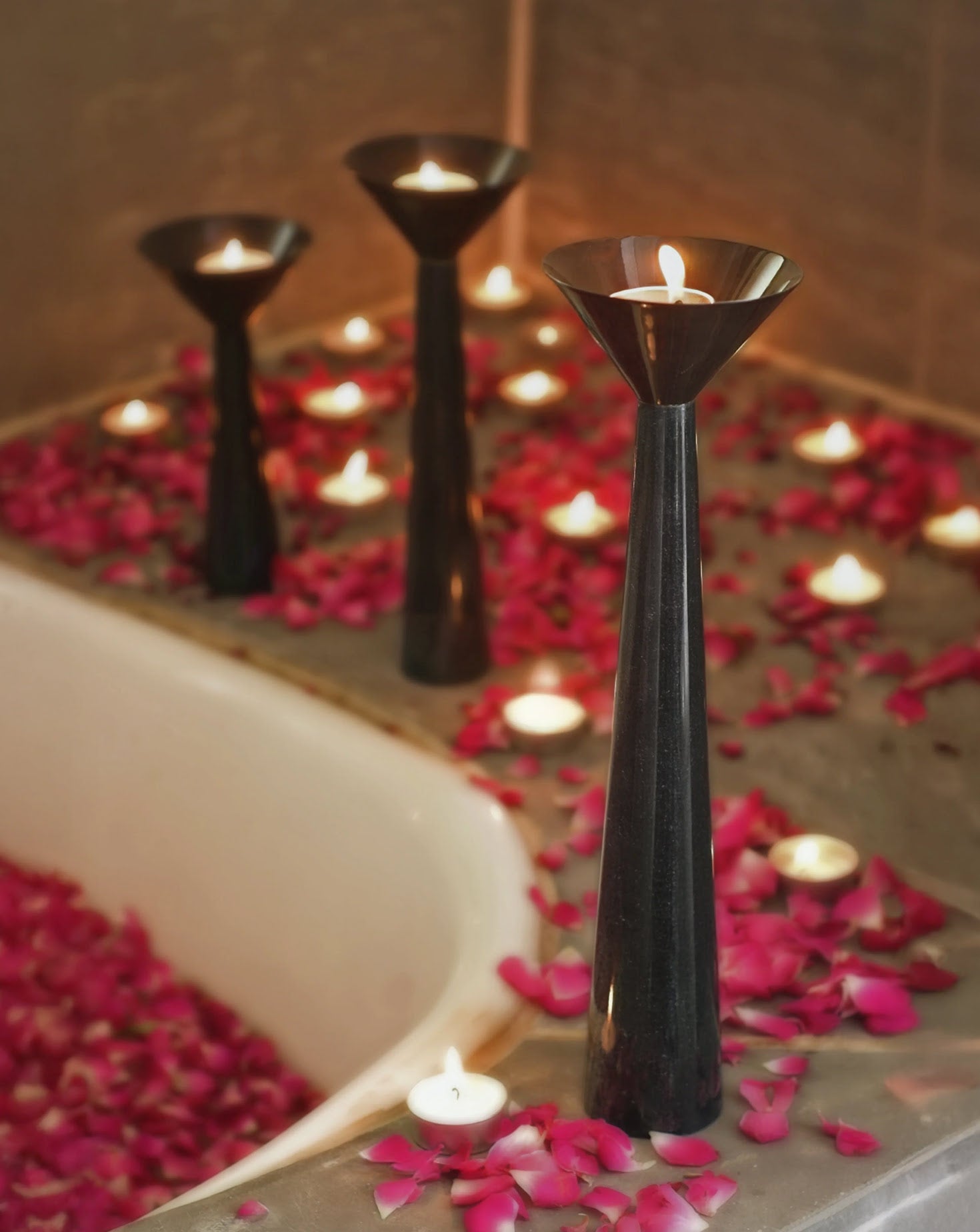 Cu Stone Candlestand Marble Black Sets of 3