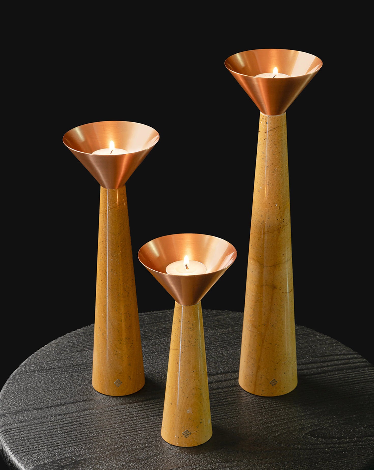 Cu Stone Candlestand Marble Yellow Sets of 3