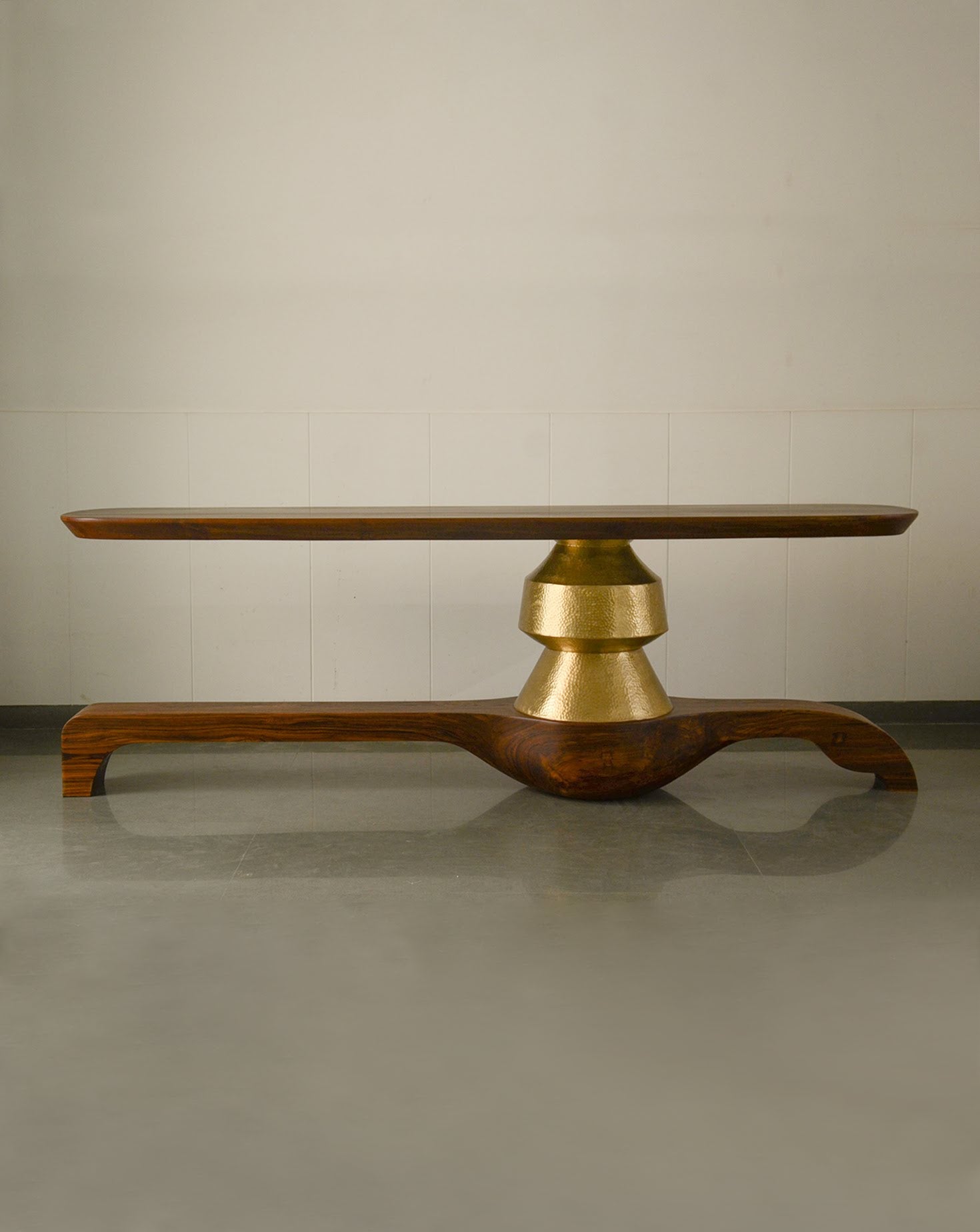 Ghee Brass and Wood Console Table