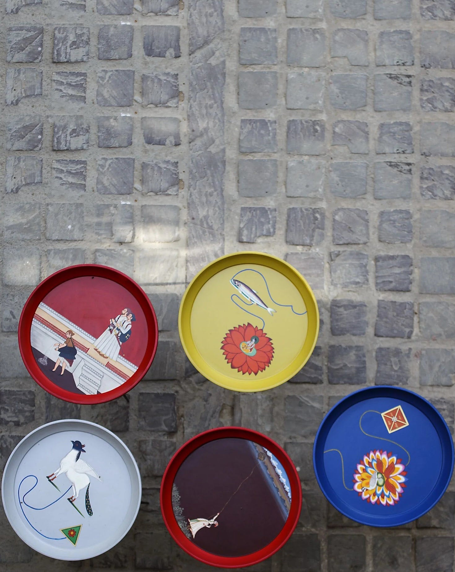 Kalam Egret on Rainbow Lotus Yantra Side Table