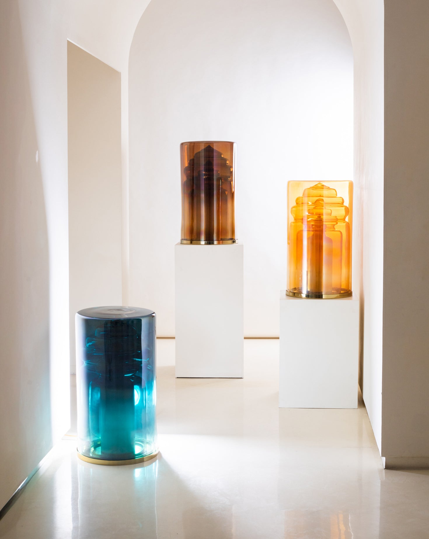 Vista Brass Amber Stool Lamp