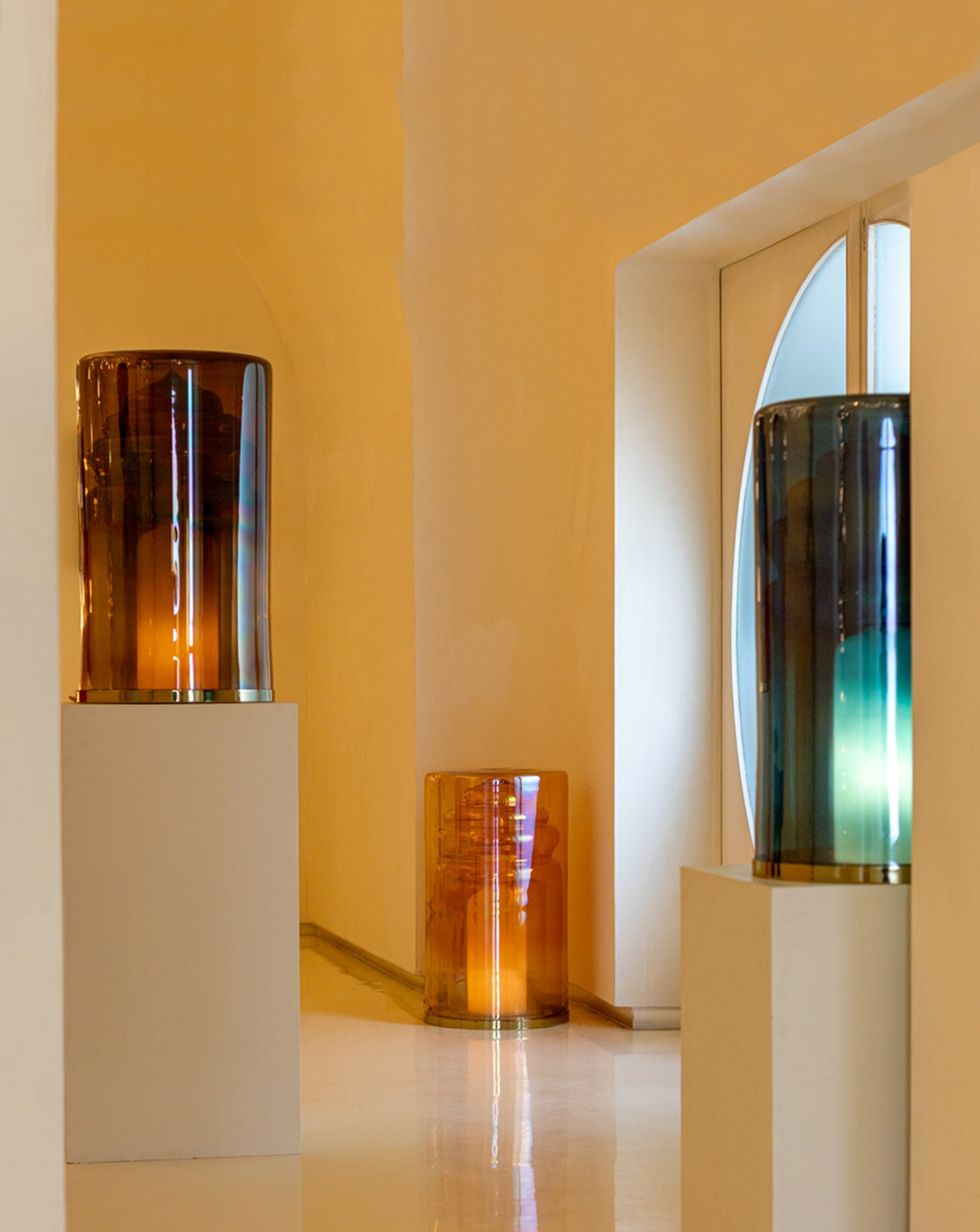 Vista Brass Amber Stool Lamp