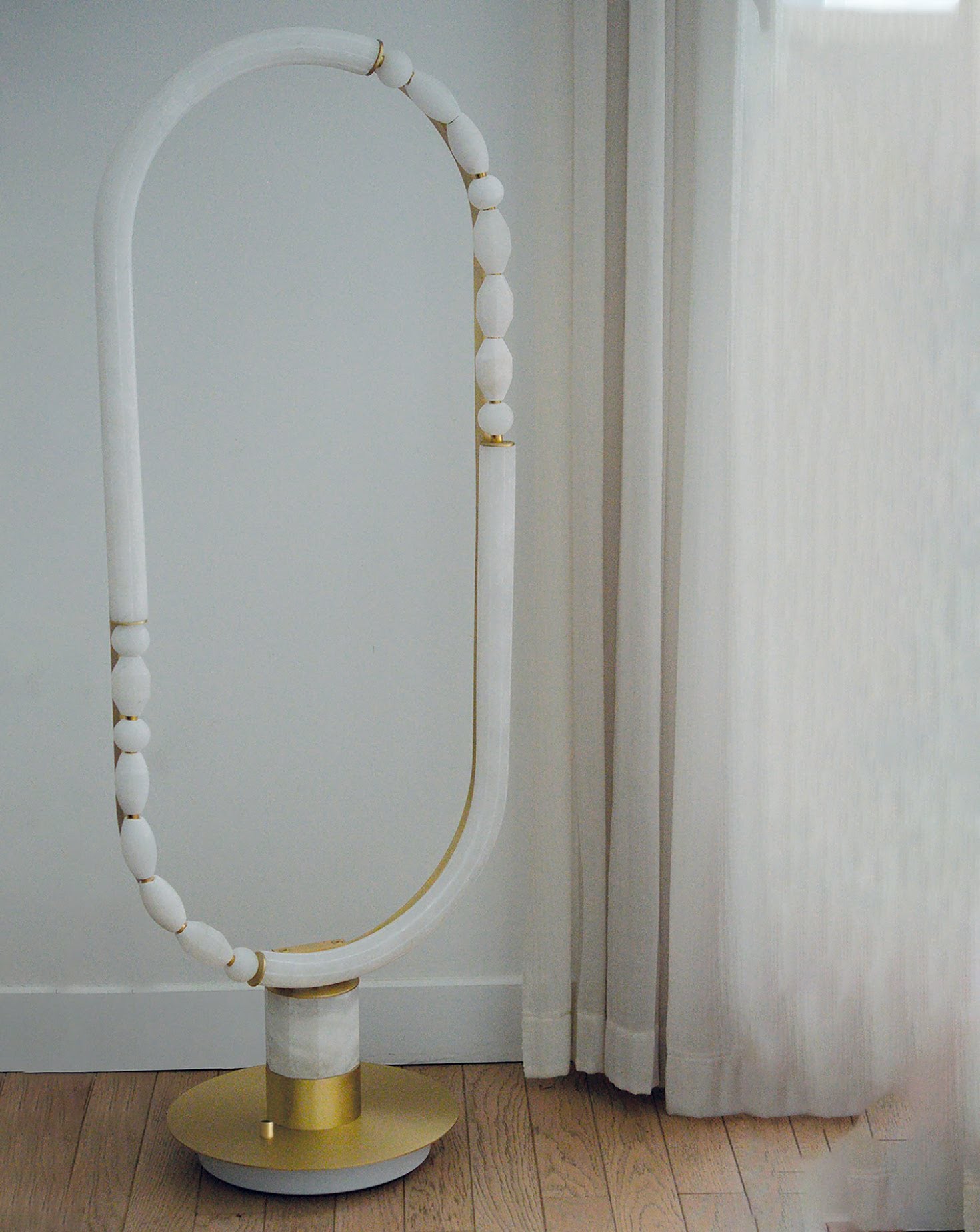 Pearl Satin Brass Standing Table Lamp