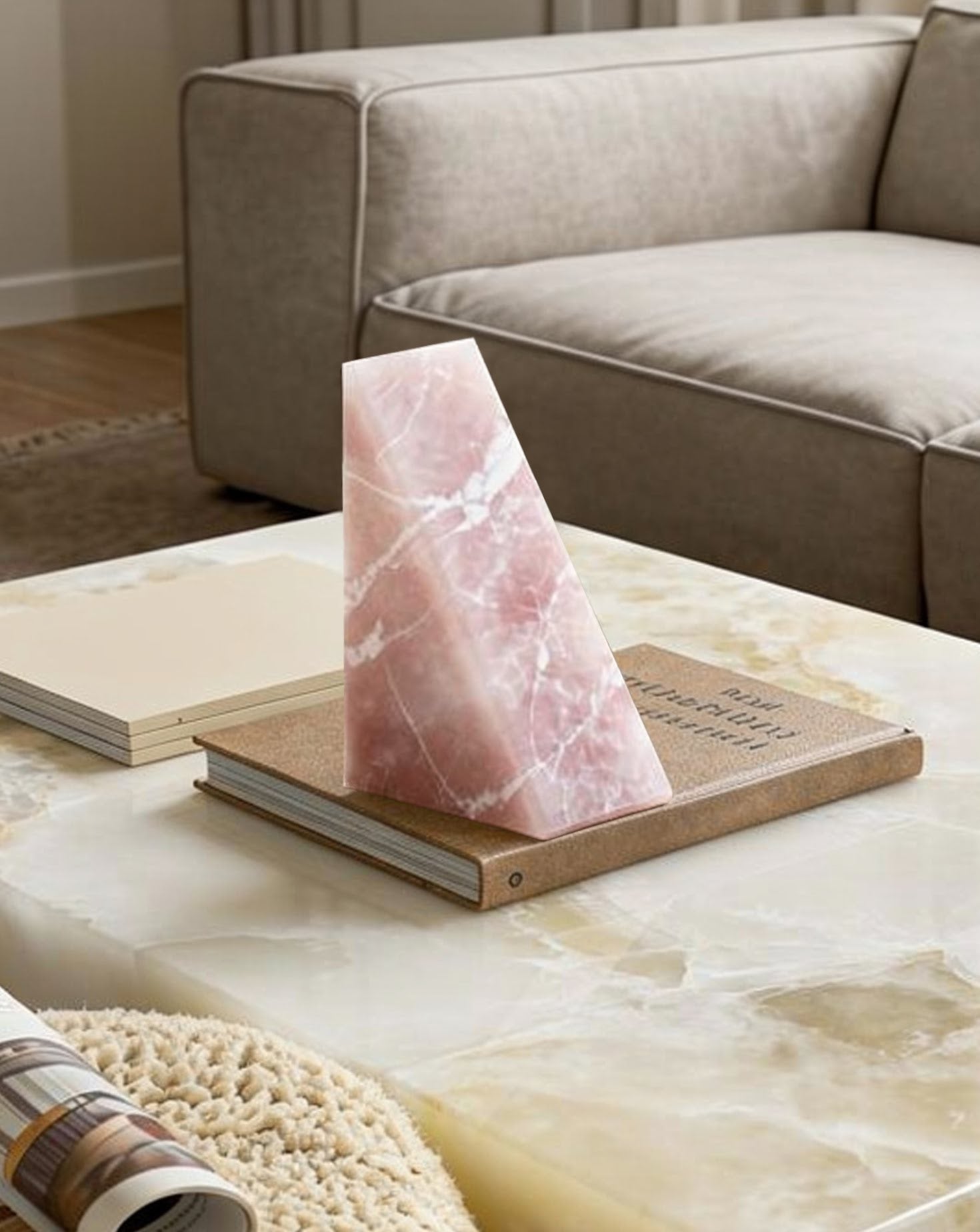 Set of 2 Pink Onyx Bookends