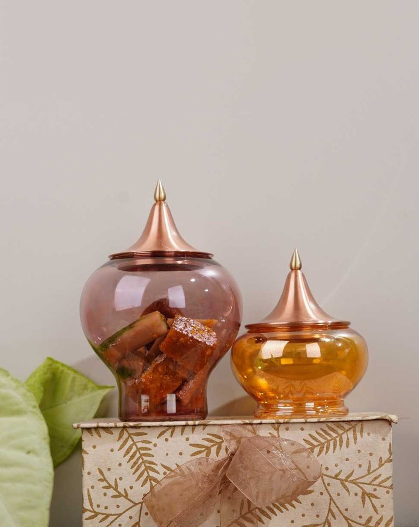 Spire Glass and Copper Jewel Vessel Sets of 3