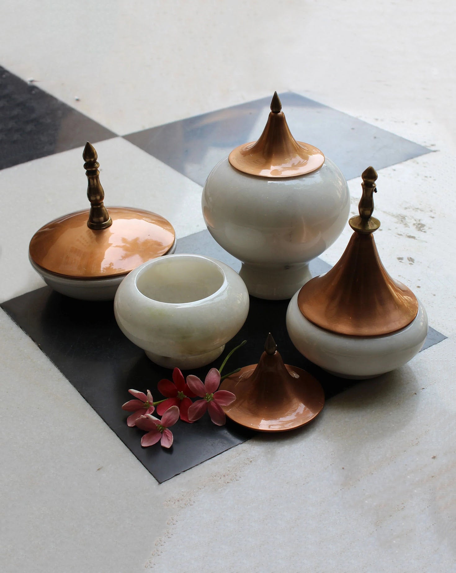 Spire Marble and Copper White Vessel Sets of 4