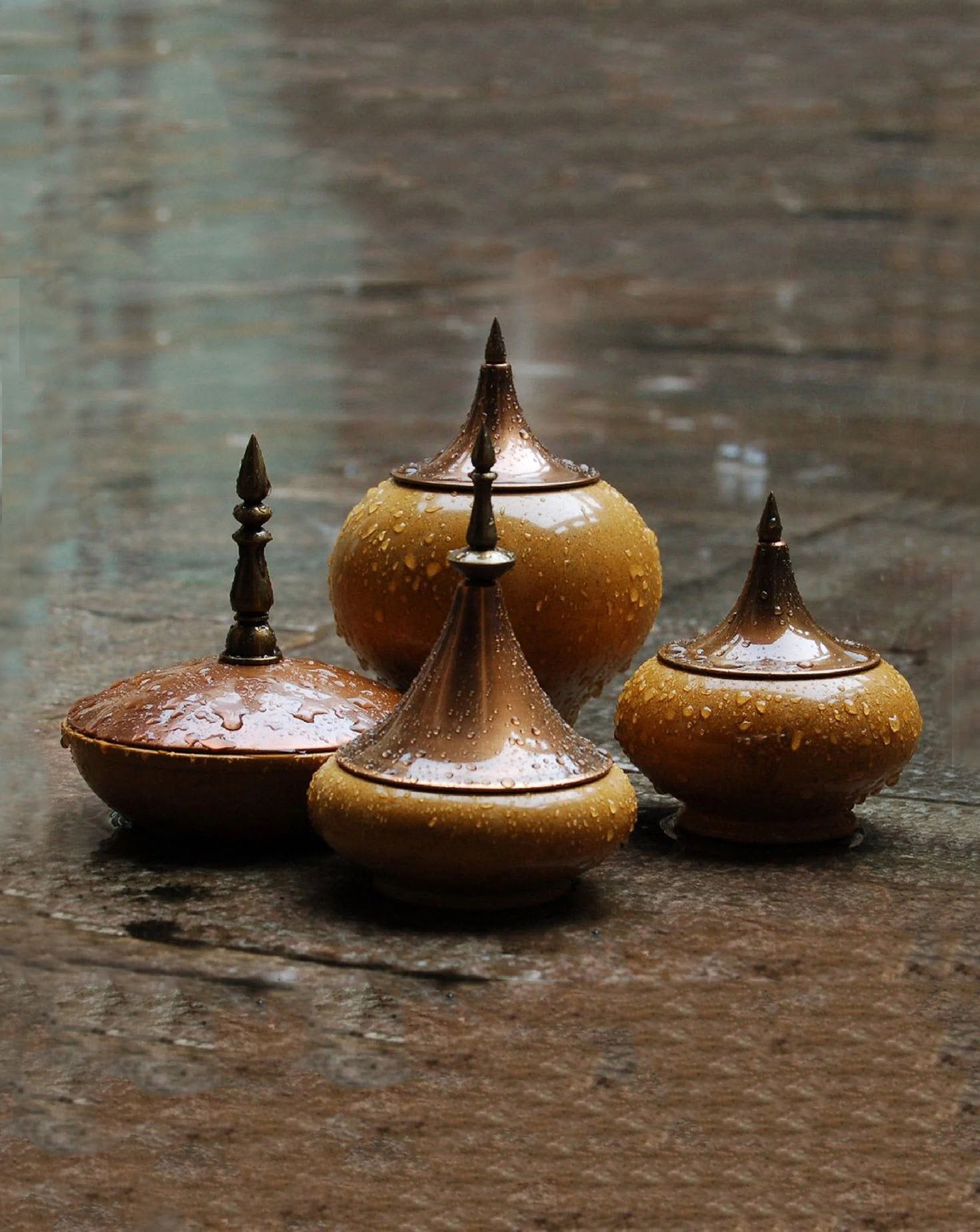 Spire Marble and Copper Yellow Vessel Sets of 4