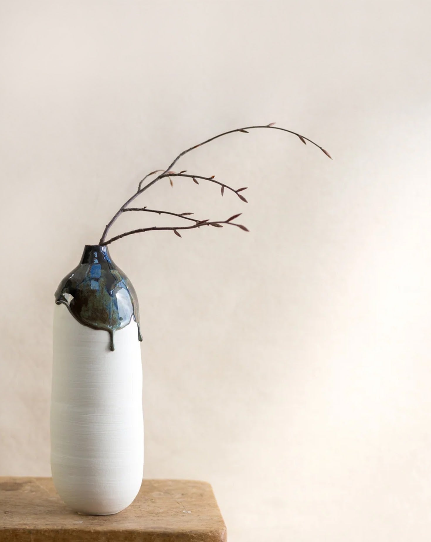 Tall Tenmoku White Porcelain Moon Jar