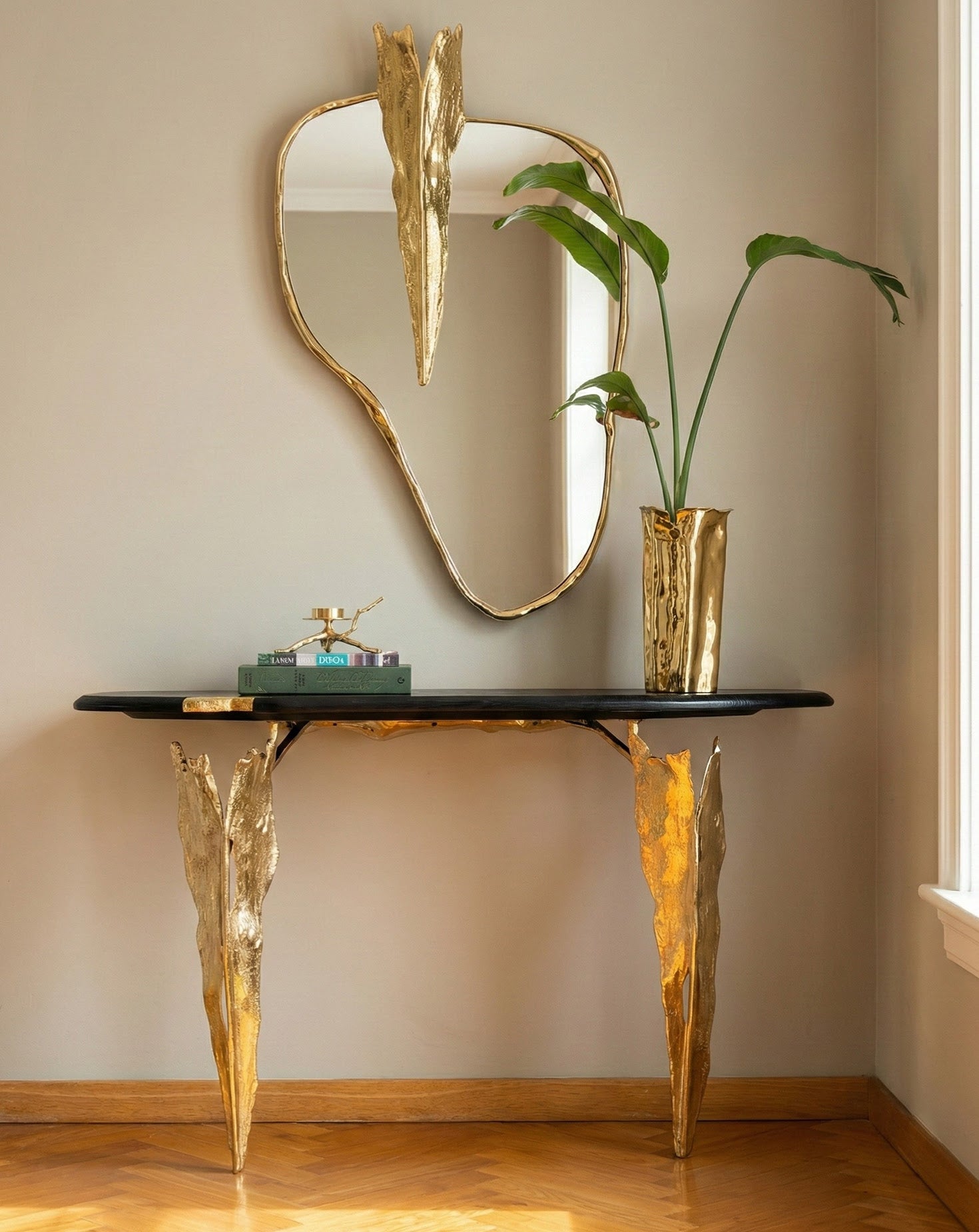 Folia Brass and Wood Console