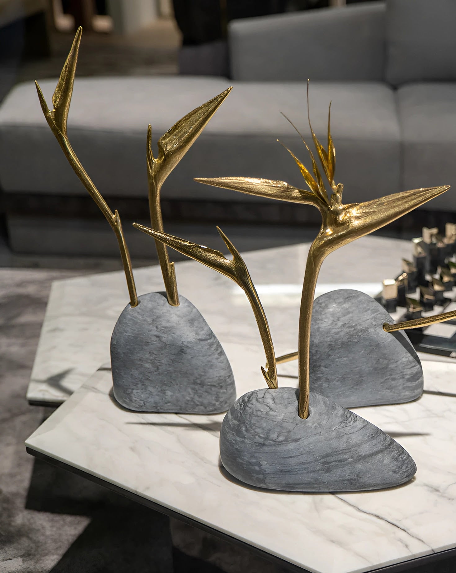 Pétrea III Marble and Brass Sculpture