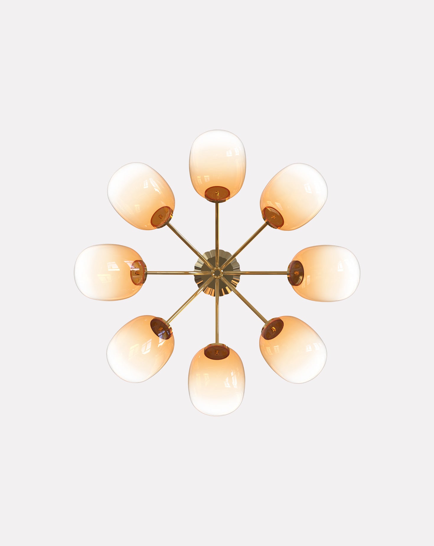 8 Module Bent Ombre Candy Glass and Brass Chandelier