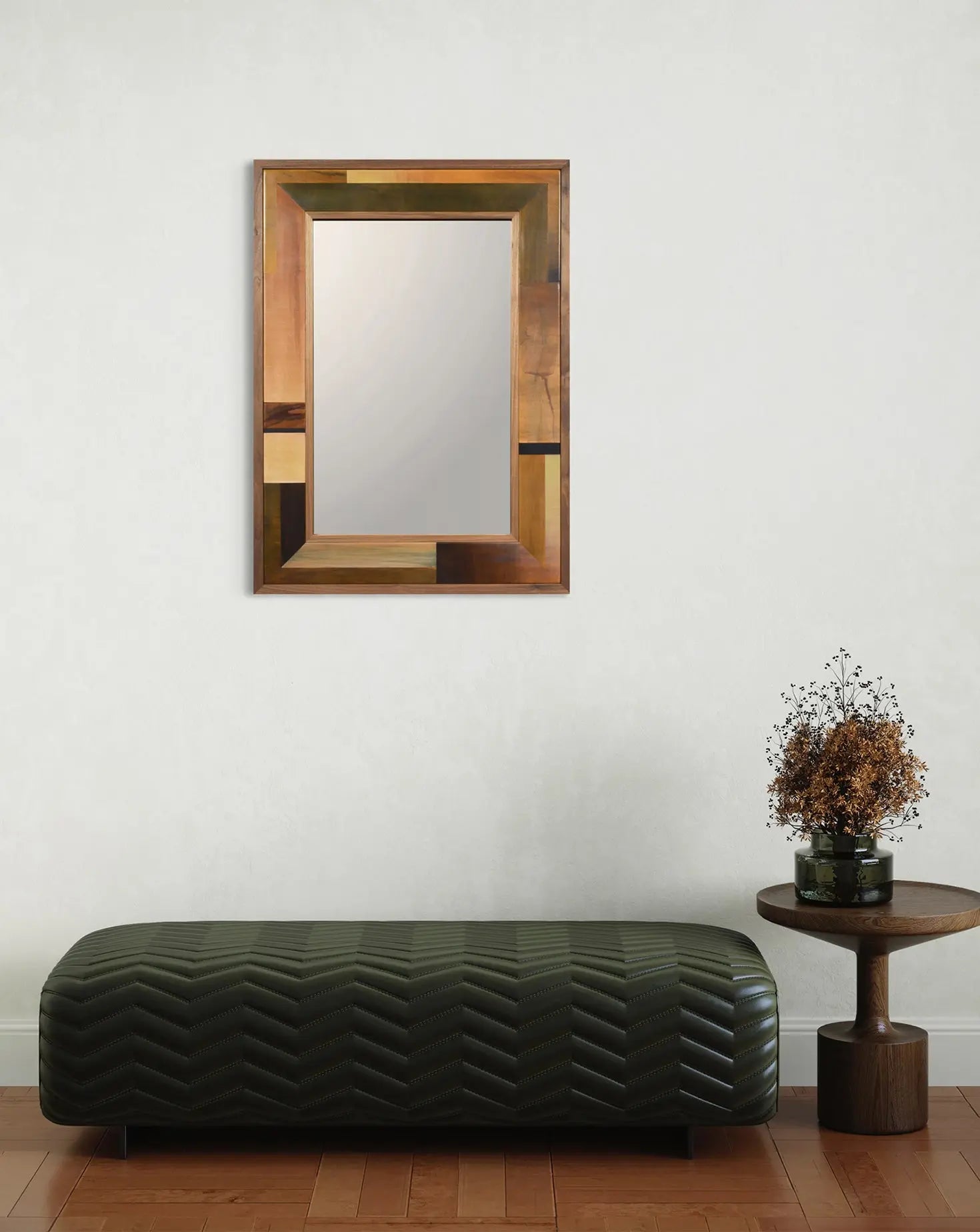 Amber Leather Marquetry Mirror Marrikur Studio