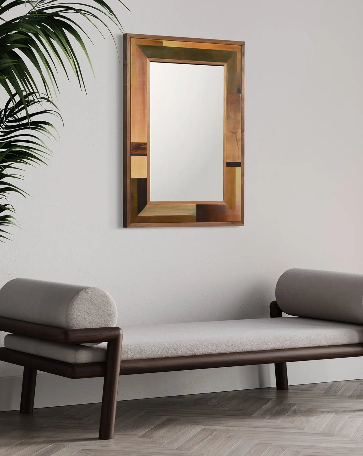 Amber Leather Marquetry Mirror Marrikur Studio