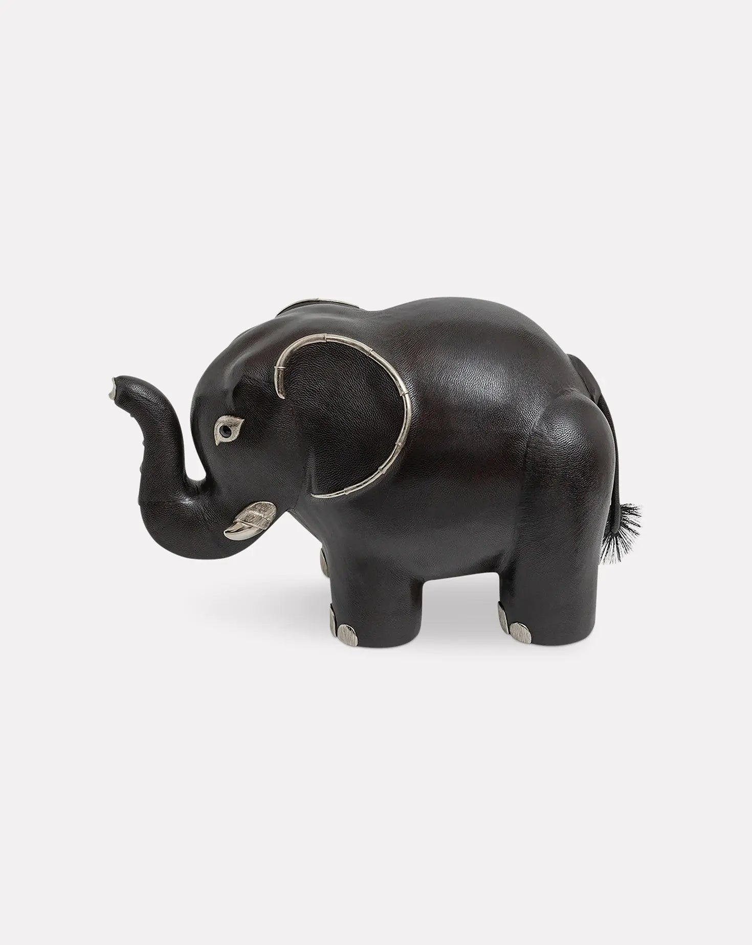 Brown Leather Elephant Stool Lotus Arts de Vivre