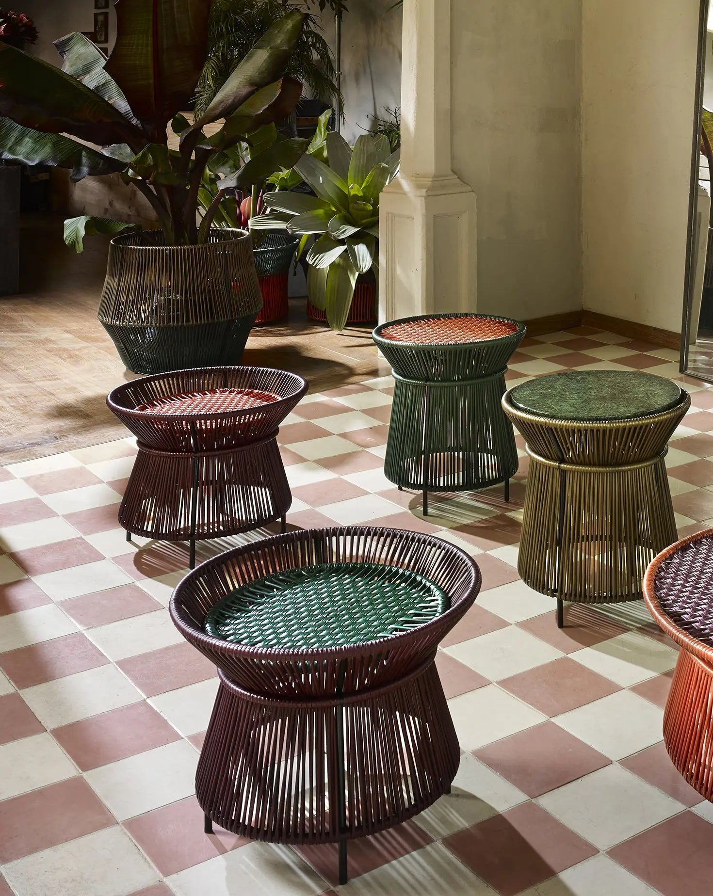 Caribe Chic Black Red Basket Table Ames Living