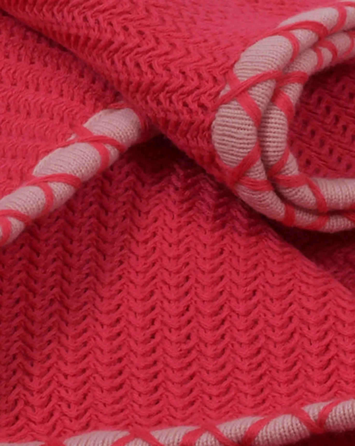 Classic Herringbone Dusty Rose Cotton Blanket Janavi India