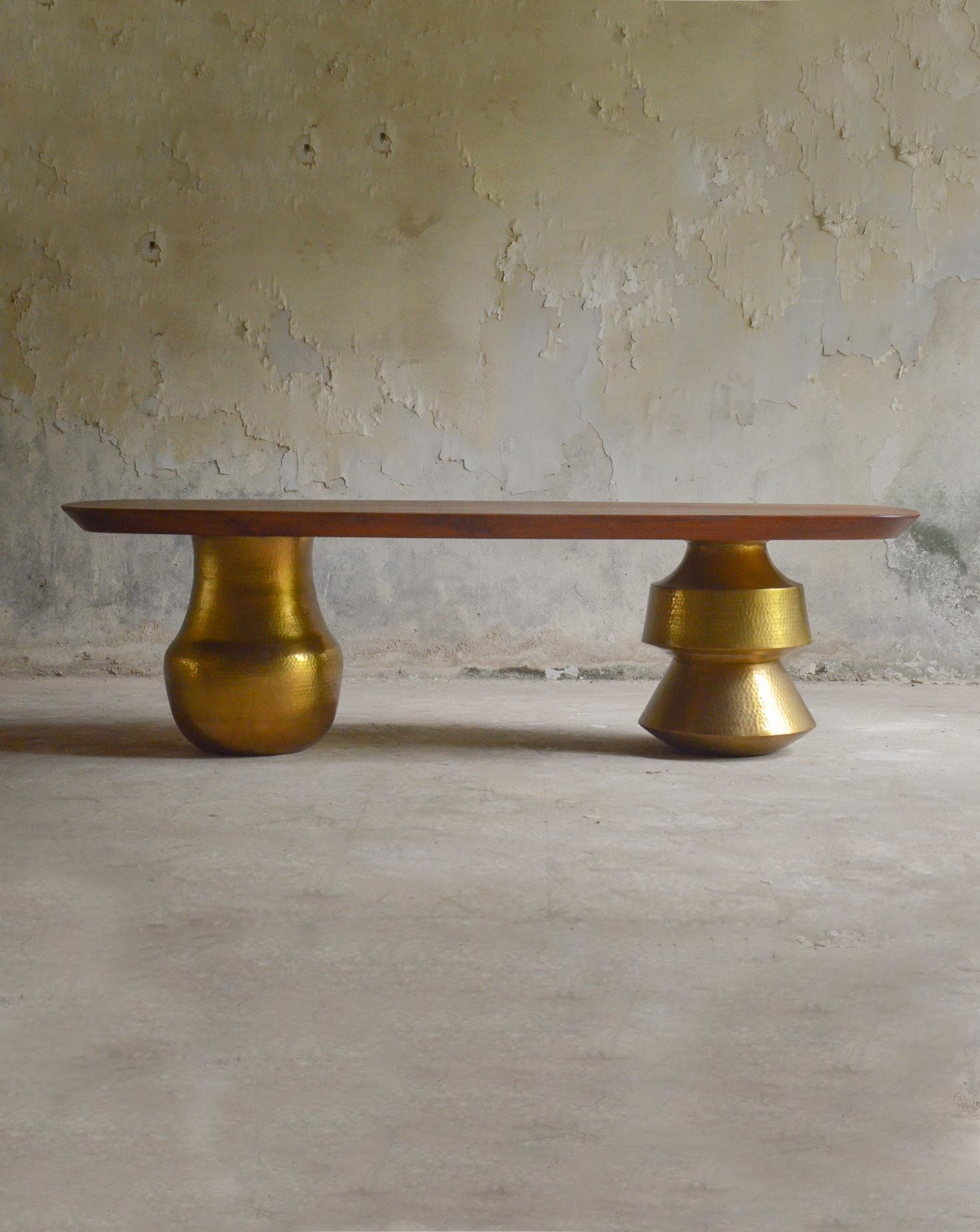 Lota Brass and Wood Bench