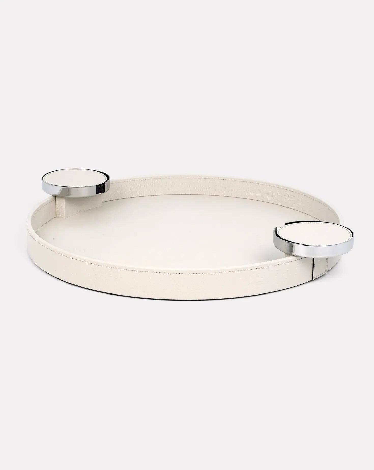 Dioniso Cream Leather Round Tray Pinetti