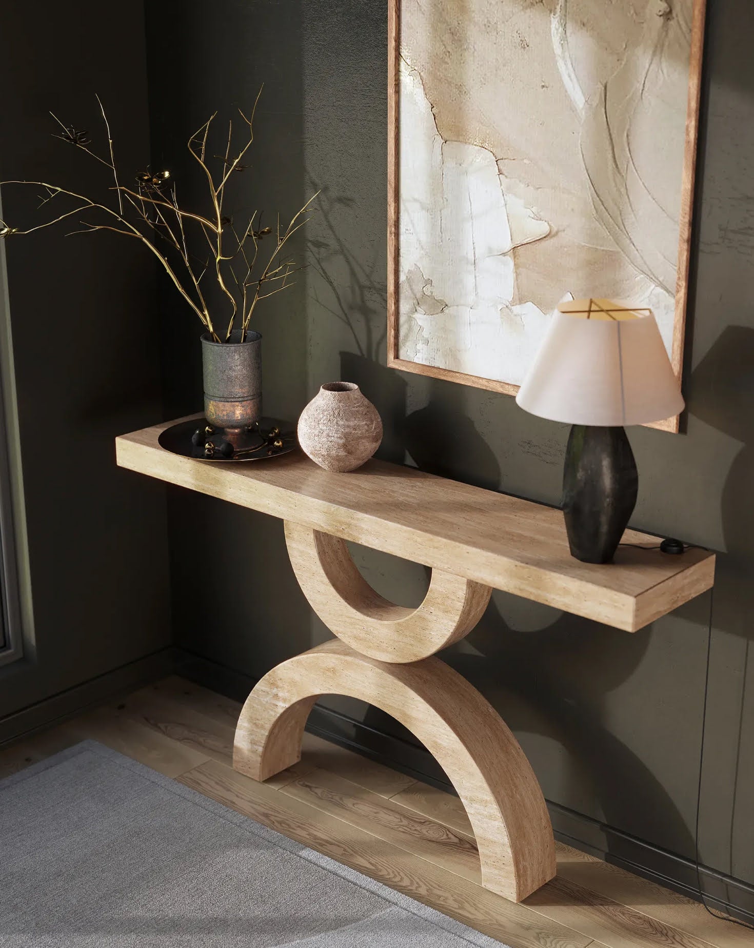 Droid Travertine Marble Console