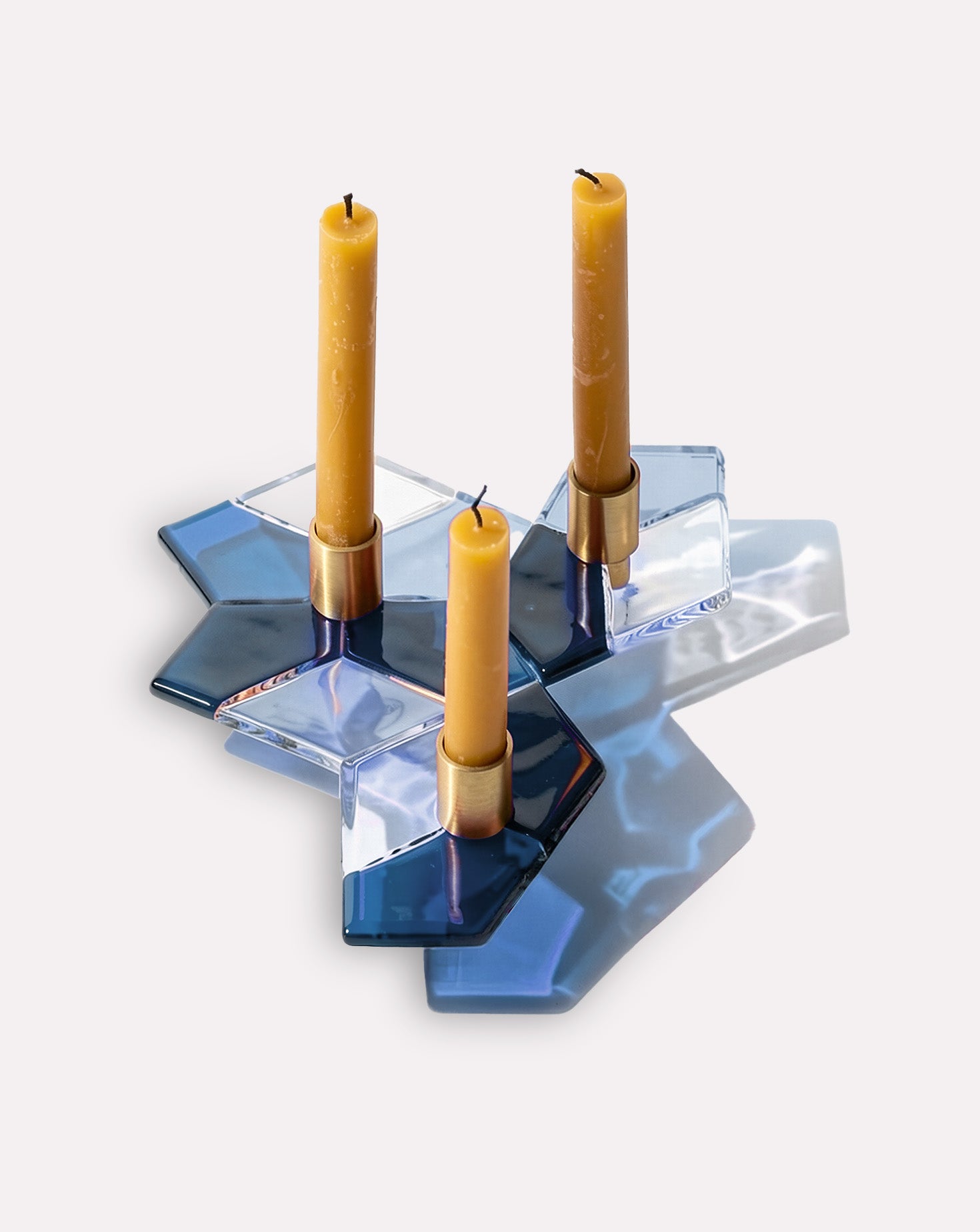 Einstein Glass and Brass Candelabra