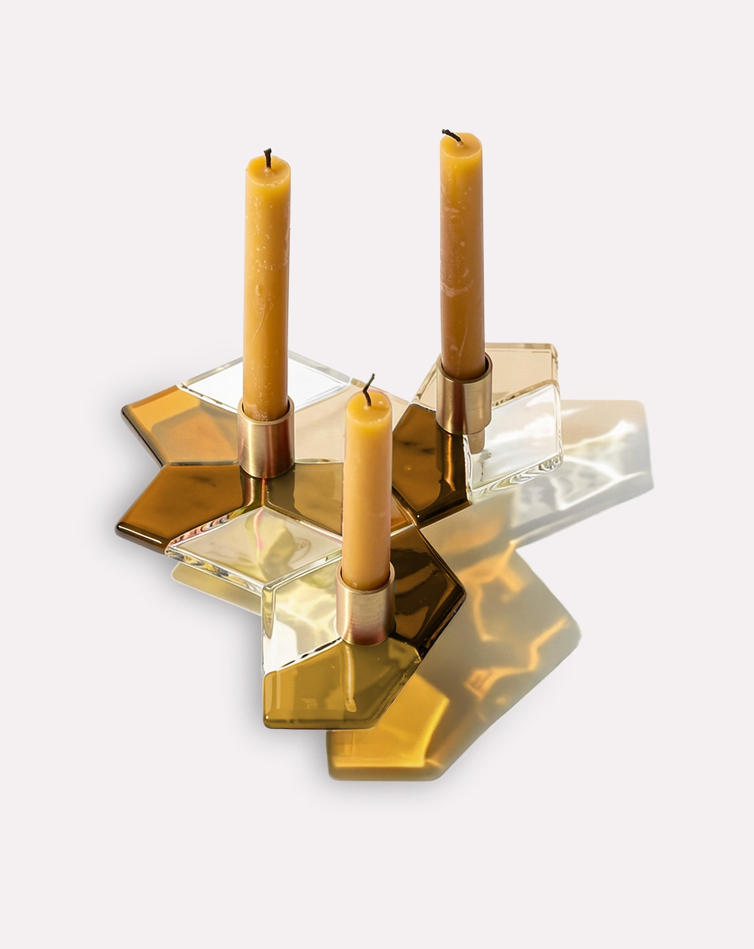 Einstein Glass and Brass Candelabra