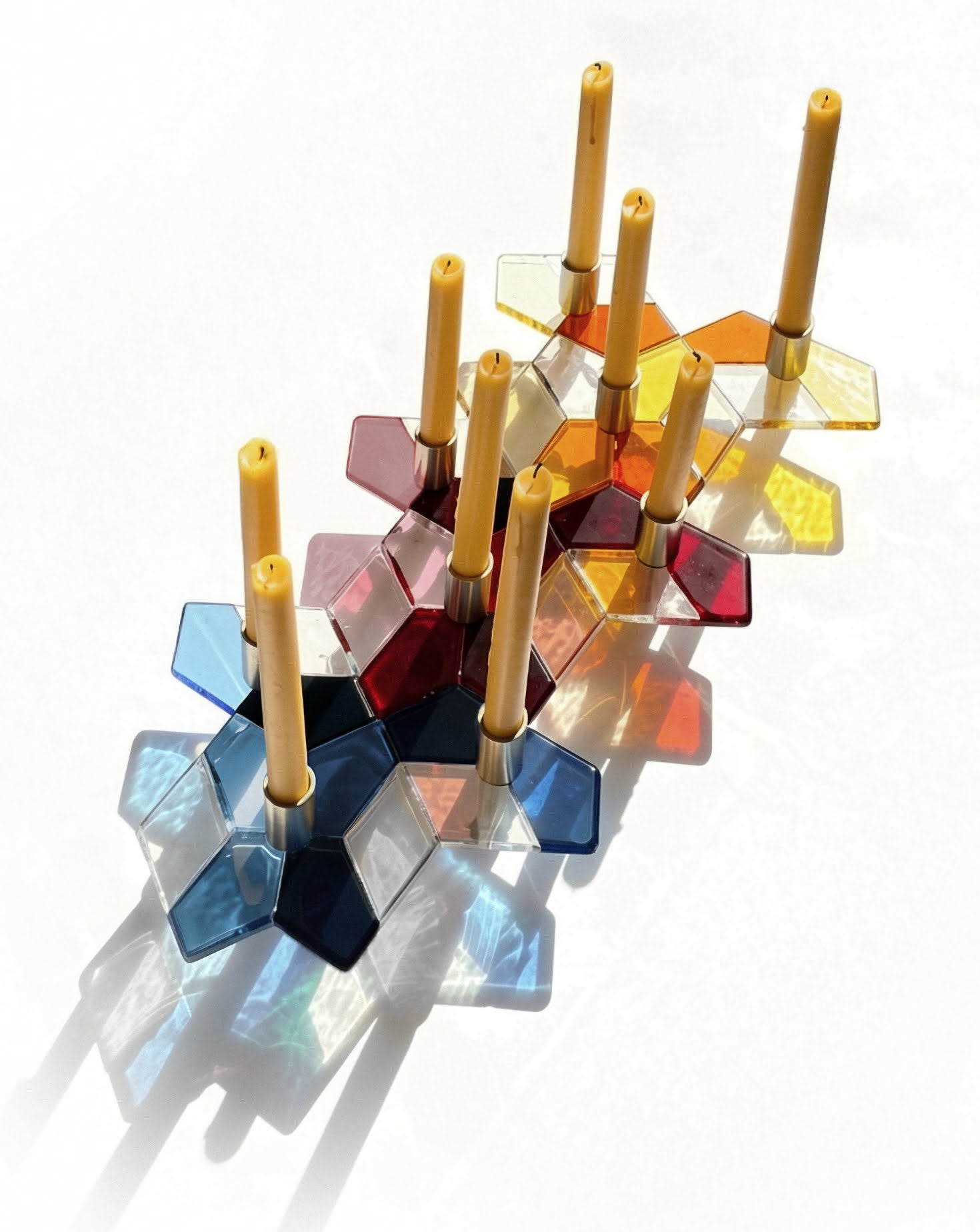 Einstein Glass and Brass Candelabra