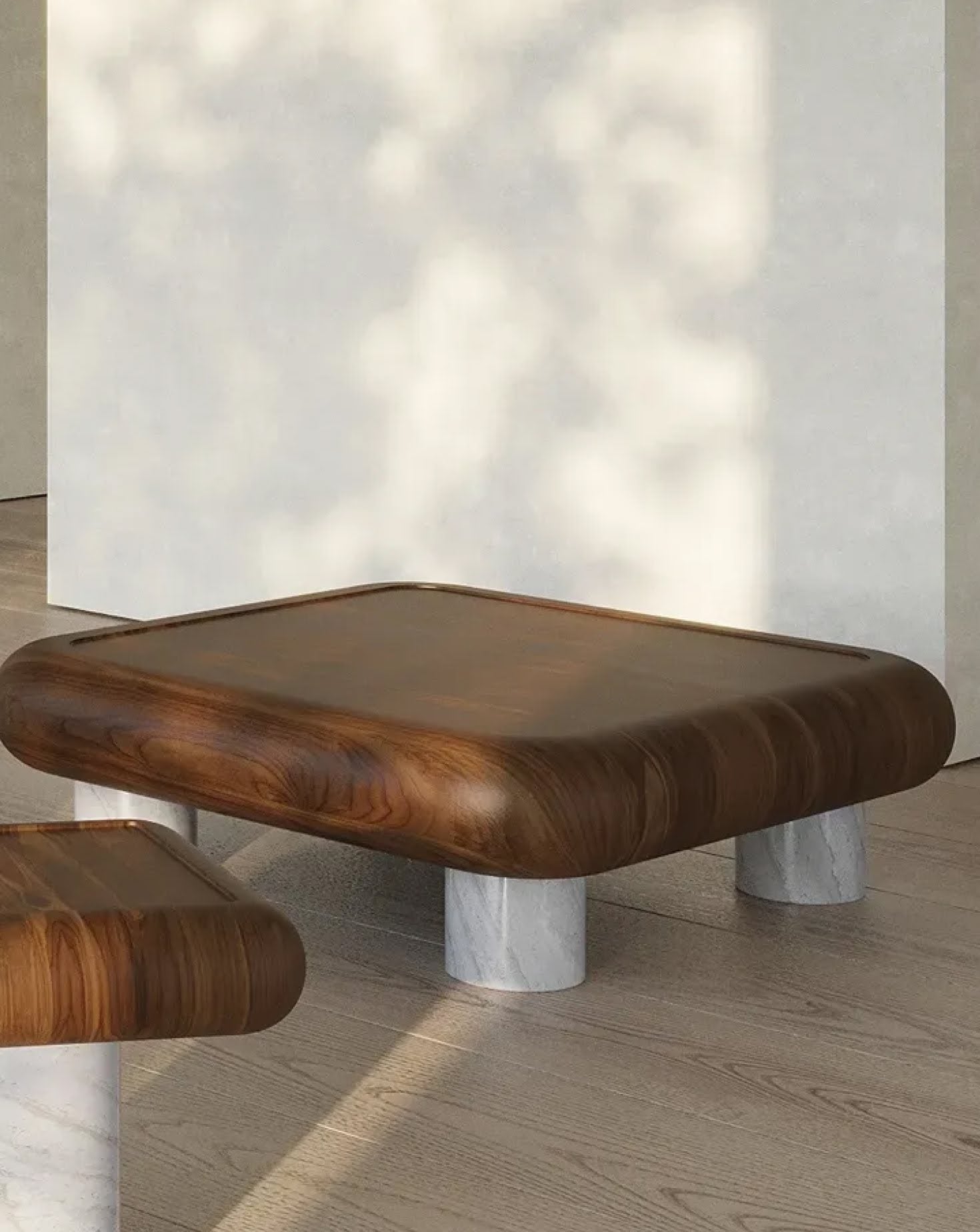 Fat Wood and Marble Light Cofee Table
