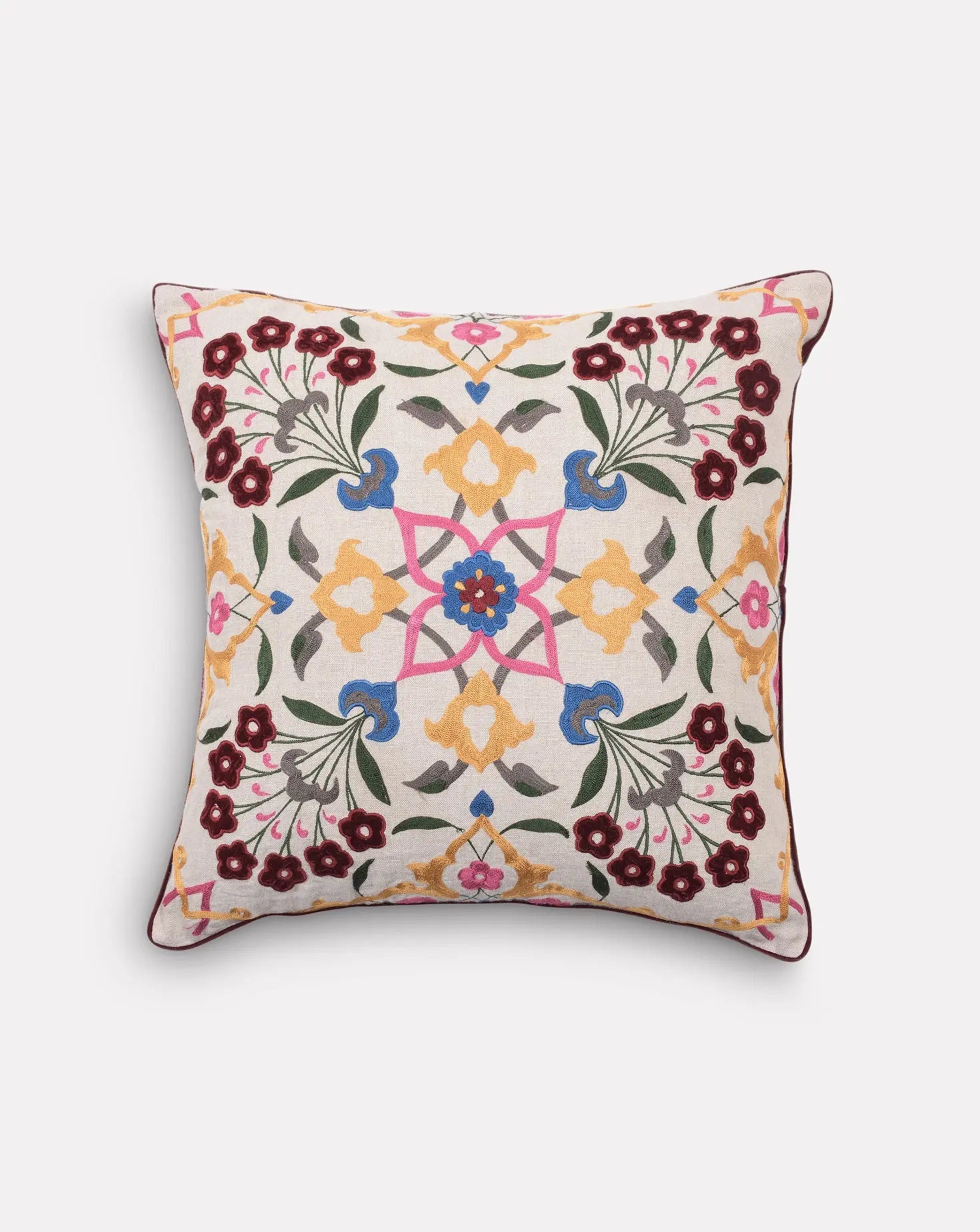 Set of 2 Floral Chaplet Cotton Cushion Janavi India