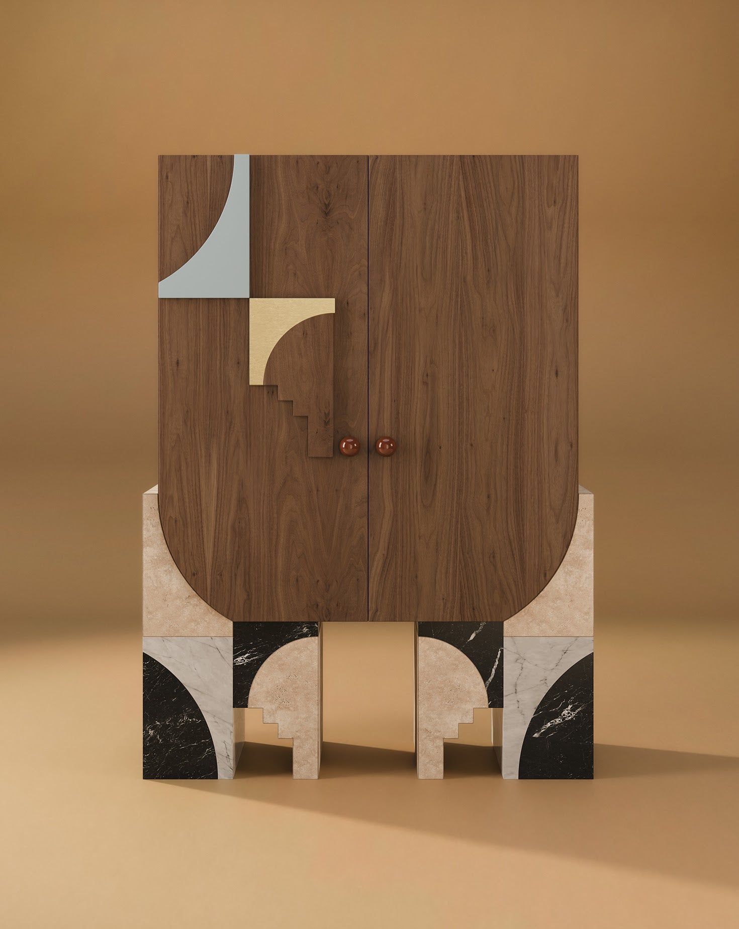 Arkos Bar Marble and Wood Cabinet