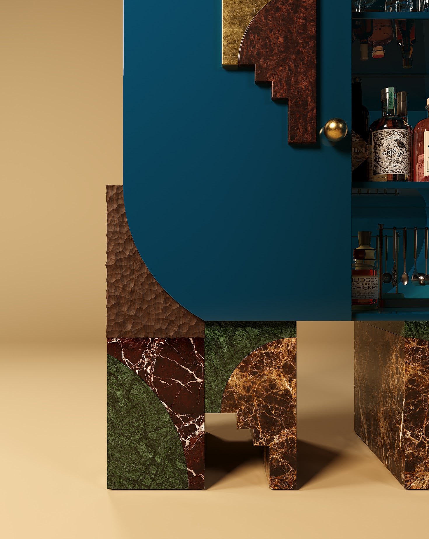 Arkos Bar Lacquered Wood Dark Blue Cabinet
