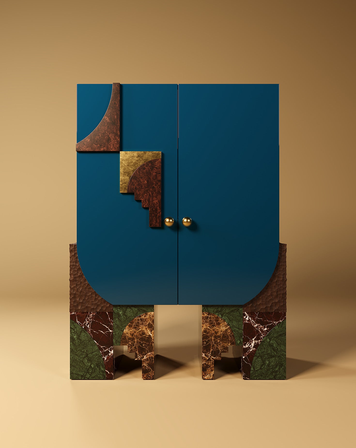 Arkos Bar Lacquered Wood Dark Blue Cabinet