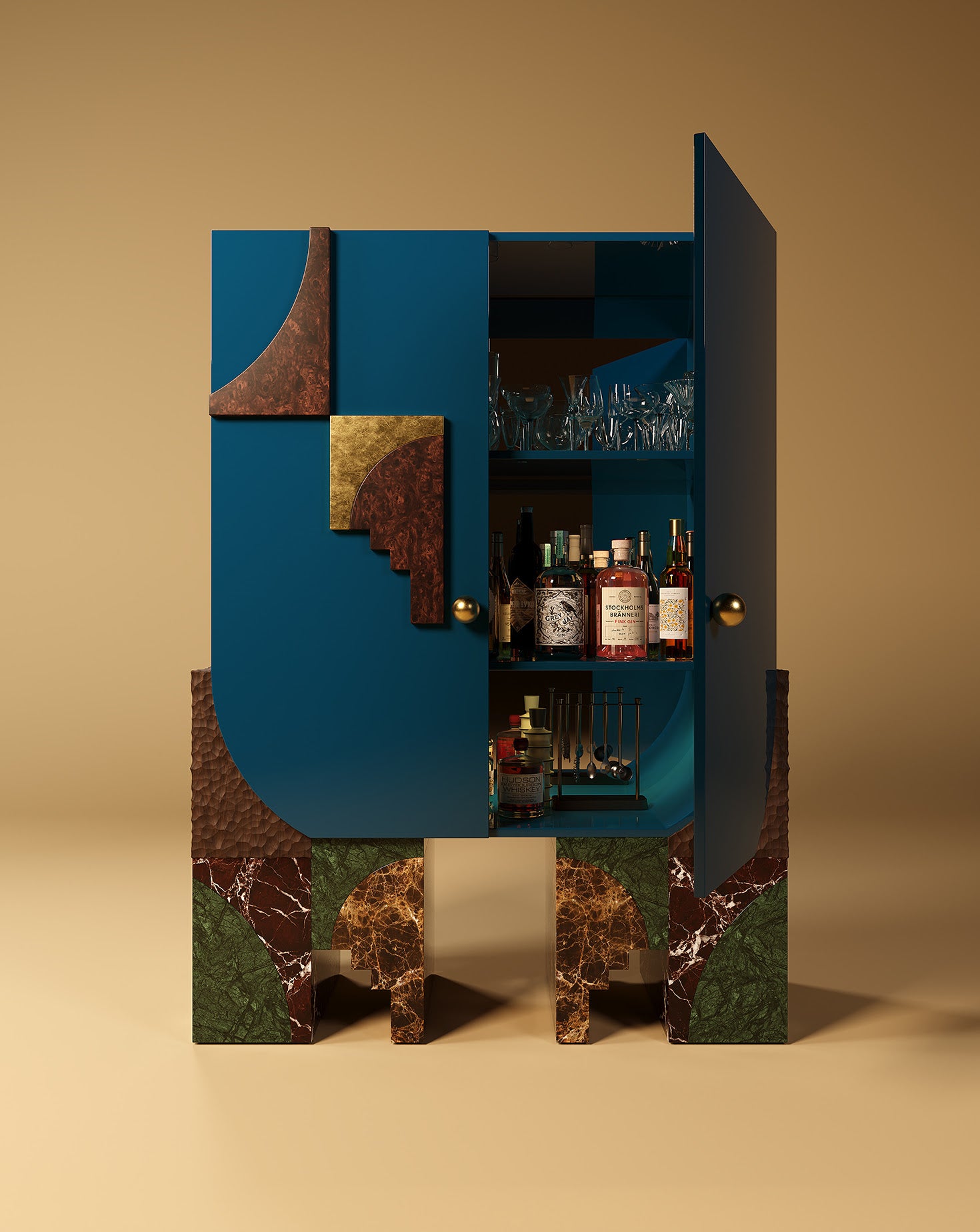 Arkos Bar Lacquered Wood Dark Blue Cabinet