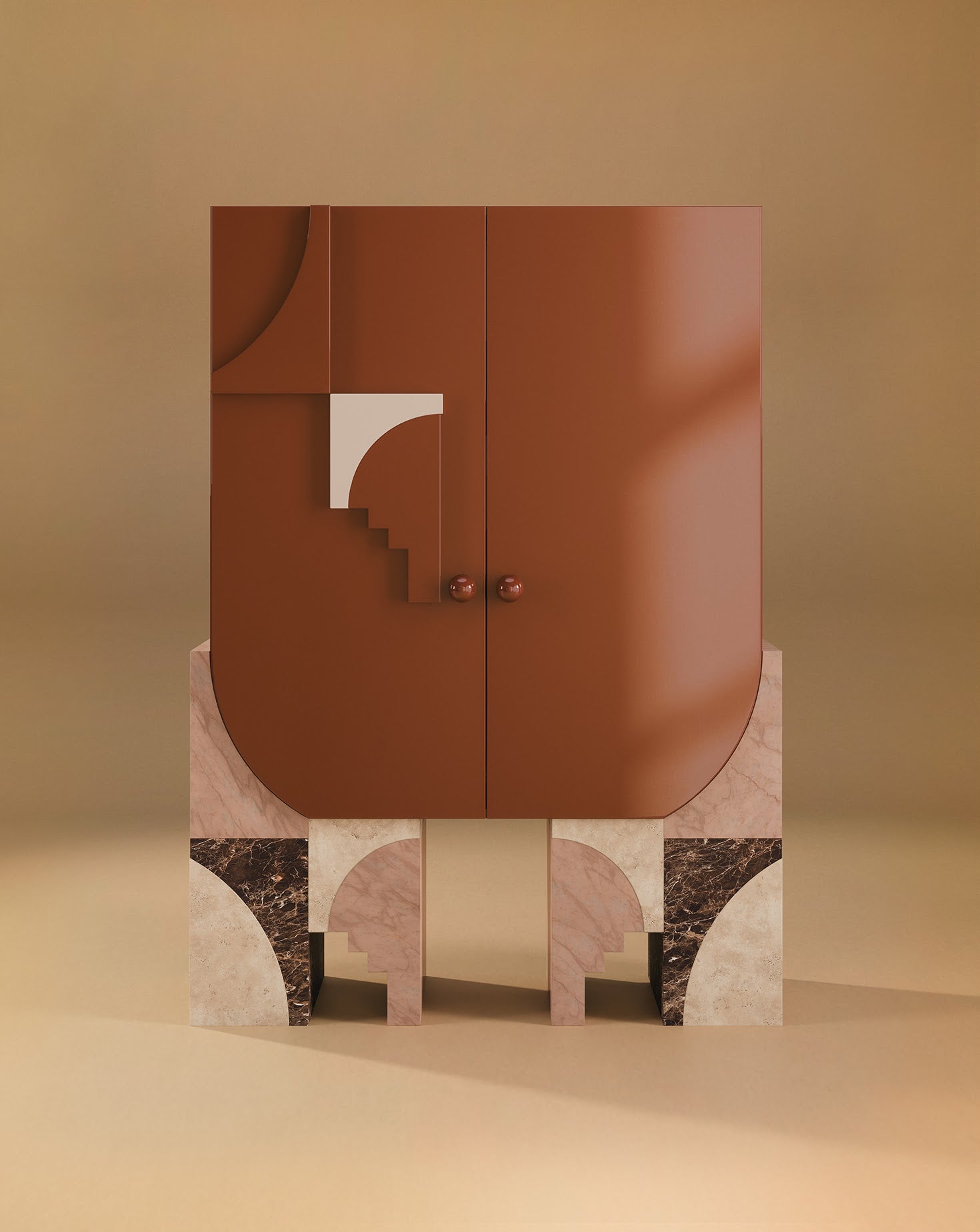 Arkos Bar Lacquered Wood Teracotta Cabinet