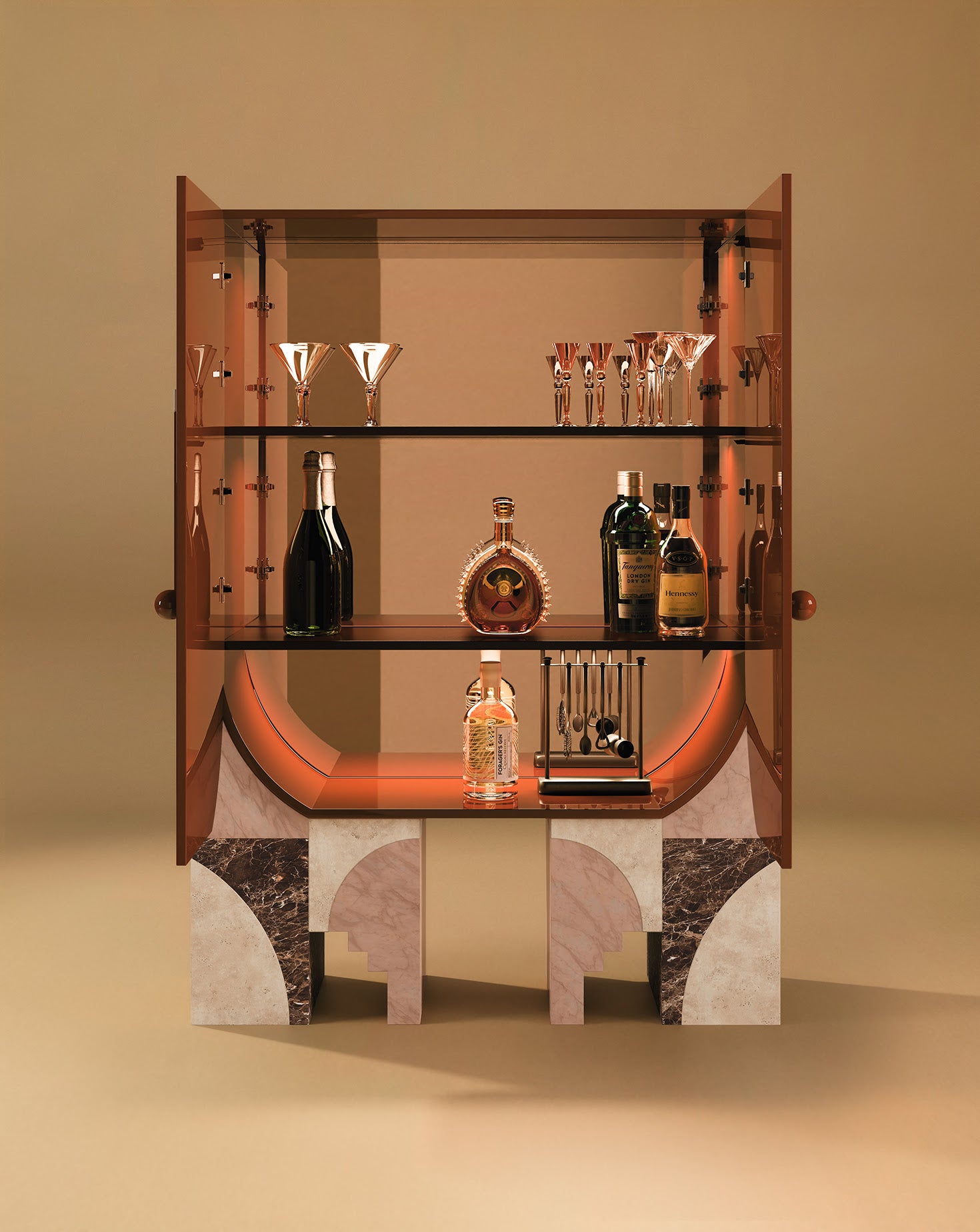 Arkos Bar Lacquered Wood Teracotta Cabinet